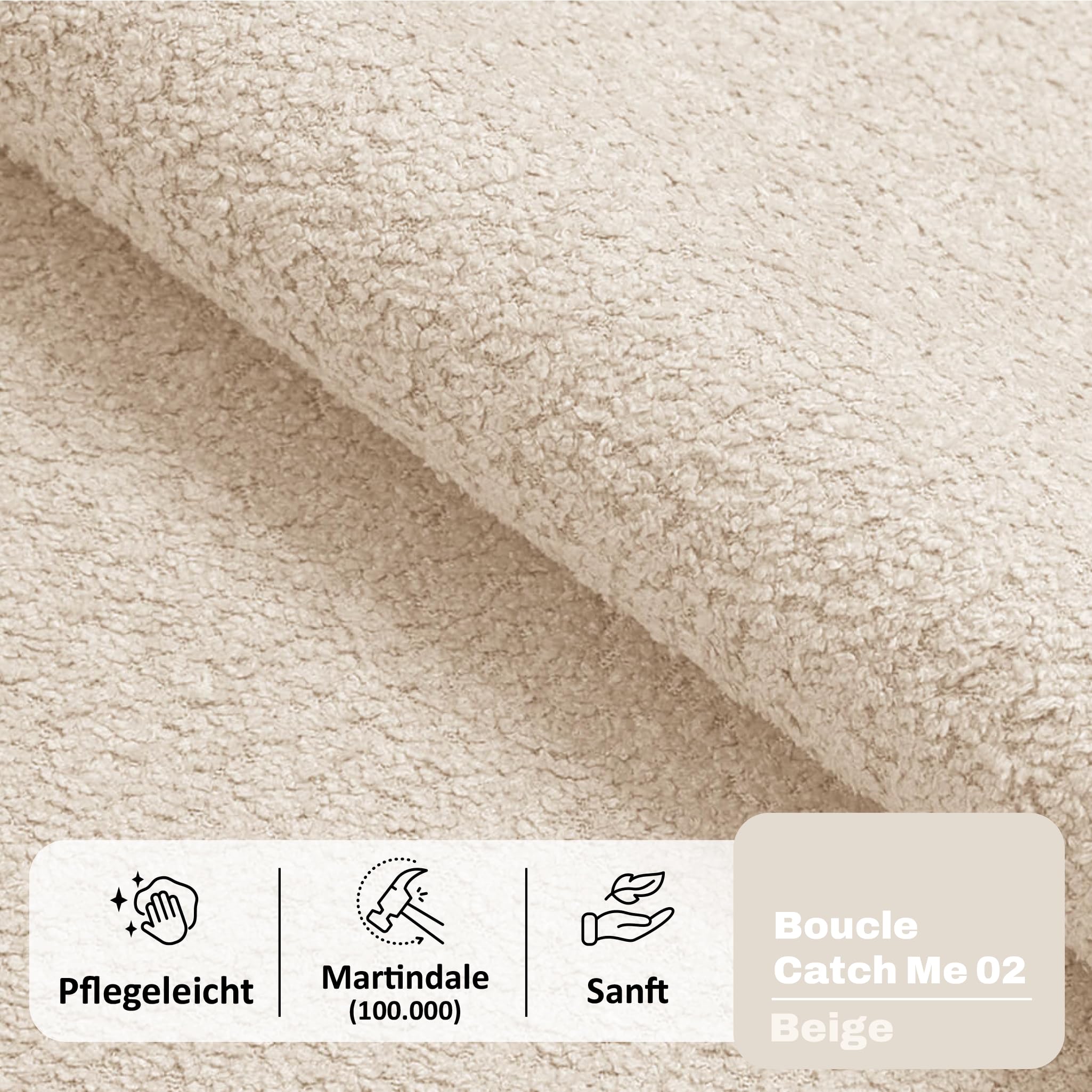 MOTIVENA Bari Boxspringbett 180x200 Beige Boucle, mit Taschenfederkern-Matratze (H3), mit Visco Memory-Foam Topper (H2), Boxspringbett 180x200 mit Bettkasten Beige