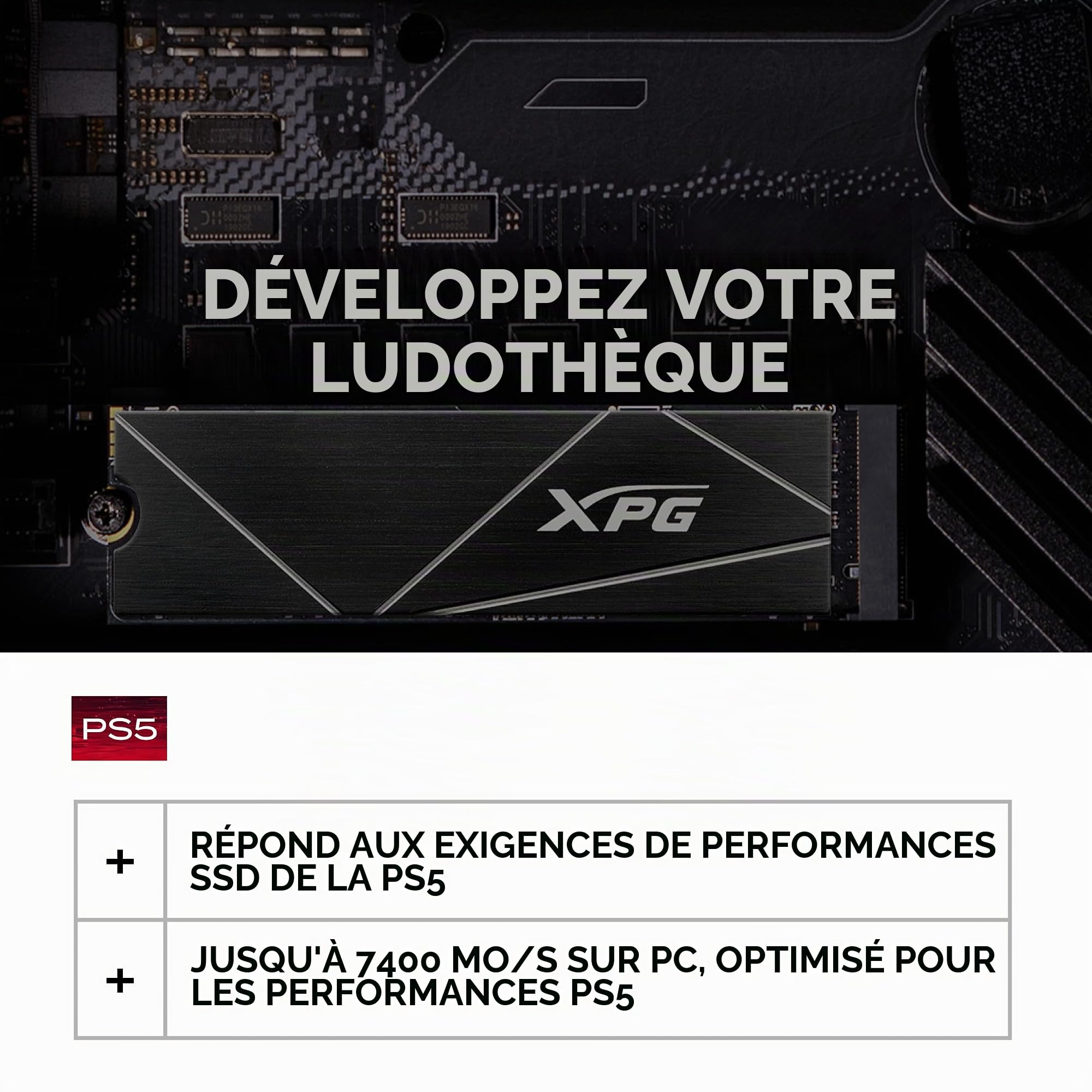 ADATA XPG GAMMIX S70 Blade 2 to PCIe Gen4x4 M.2 2280 SSD Noir-Distributeur de Chaleur- Traitement Graphique 3D et Jeux Haut de Gamme