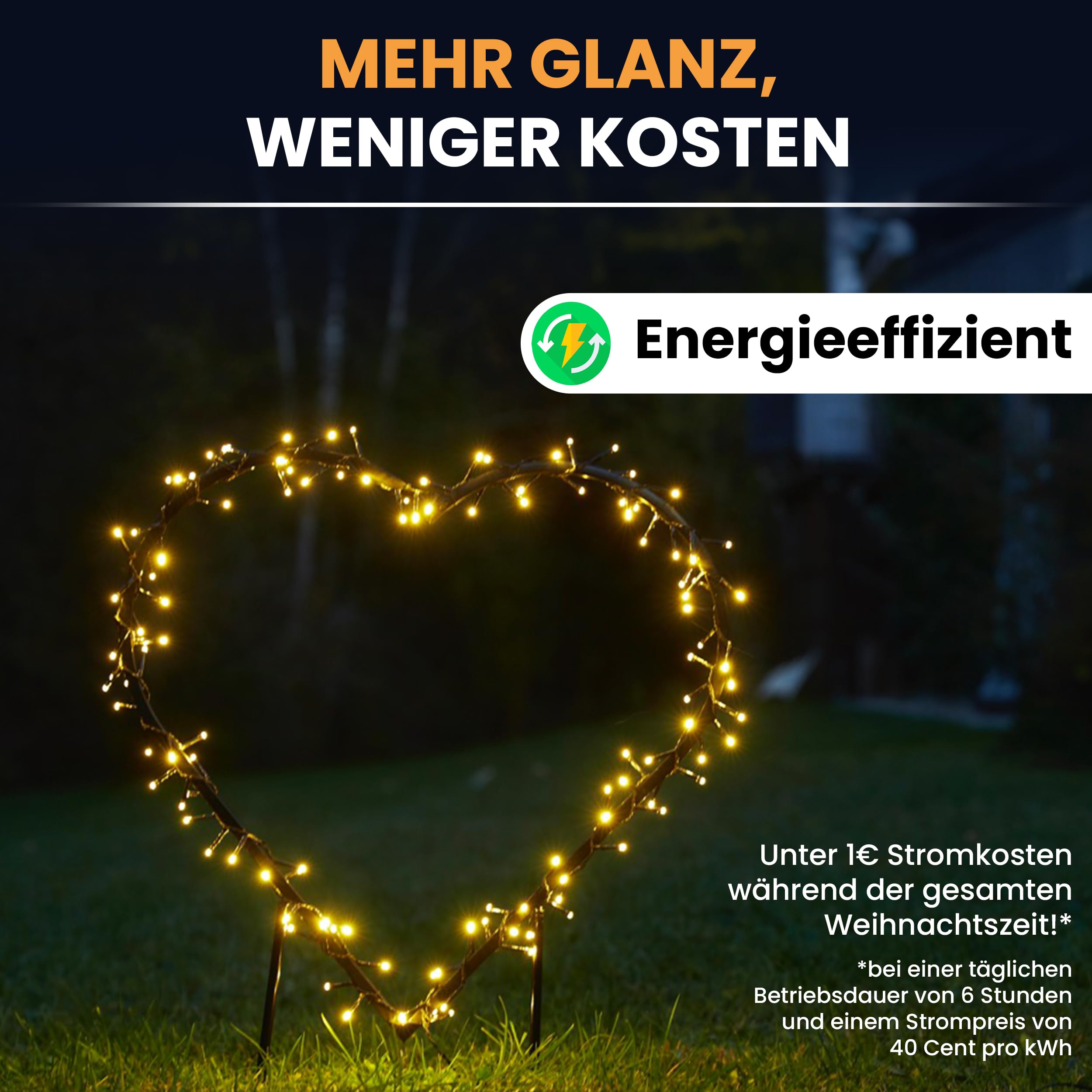 Gartenpirat Weihnachtsdeko Herz 60 x 58 cm mit Erdspieß 120 LED warmweiß mit Timer-Funktion Lichterkette Weihnachtsbeleuchtung Figur Außenbeleuchtung außen