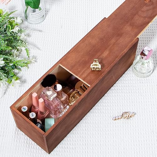 Miniatura 8 de Caja grande de madera vintage con tapa deslizante, 14.2 x 4.5 x 4.5 pulgadas, caja de regalo de vino para botellas individuales, caja de