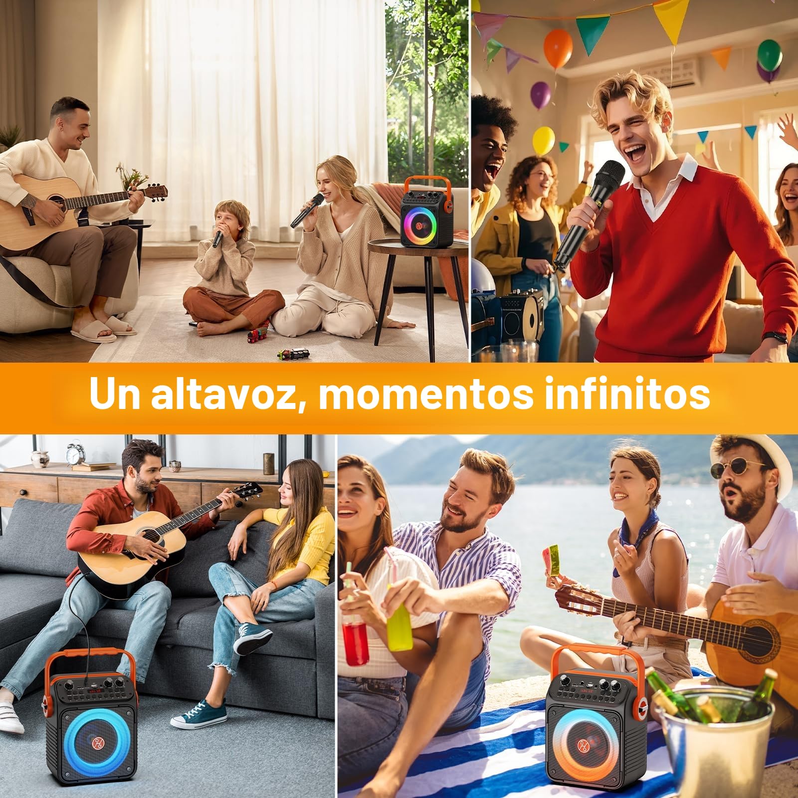 HWWR Karaoke 2 Microfonos Inalambricos, Karaoke Profesional para Adultos Y Niños Altavoz Bluetooth con Preamplificador De Micrófono, Portátil Bluetooth Fiesta Altavoz Karaoke-Regalo
