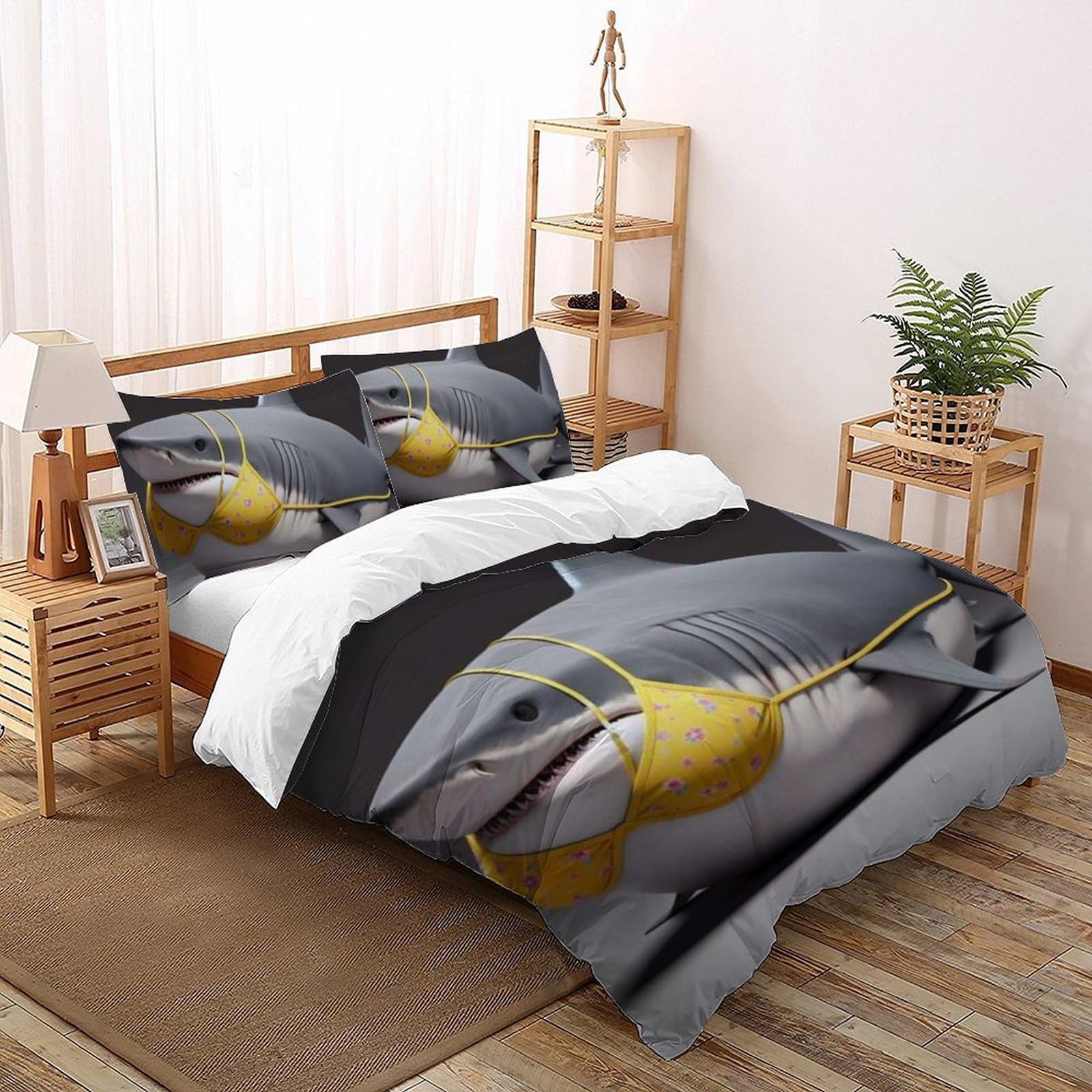 Housse de couette requin pour lit double fini les draps rêches parure microfibre imprimé 3D