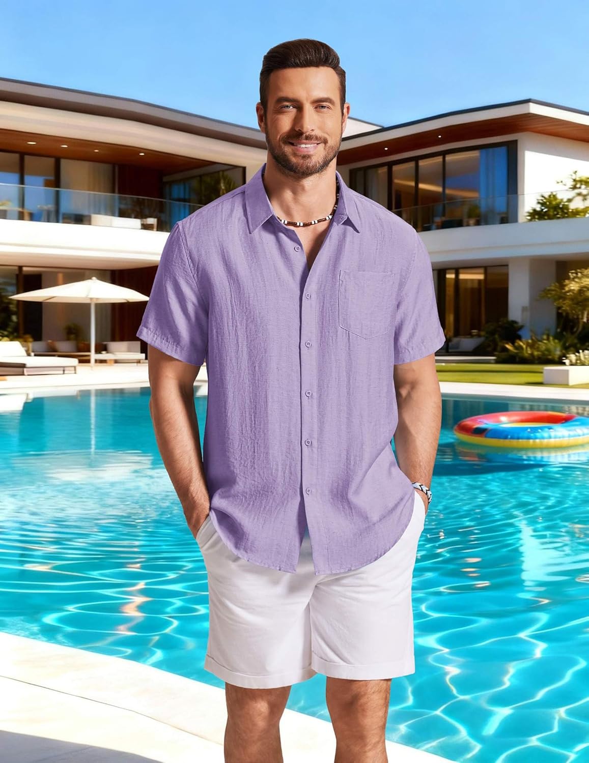 COOFANDY Linen Shirts for Men Short Sleeve Button Down Shirt Casual Beach Summer Vacation Shirt with Pocket - Image 5