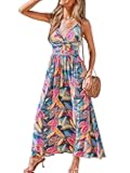 Women's Maxi Dress Floral Print Twisted V Neck Sleeveless Long Dress Summer Casual Dress