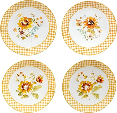 Certified International Sunflowers Forever - Juego de 4 platos de vajilla de 11 pulgadas, grandes, multicolor