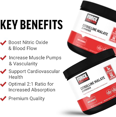 Miniatura 2 de FORCE FACTOR Citrulina Malate 21, suplemento de citrulina L para hombres para aumentar el óxido nítrico, el flujo sanguíneo, las bombas musculares y