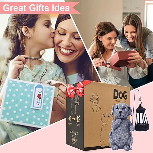 Miniatura 2 de Estatua de jardín solar para perro, arte de jardín con linterna solar, perro amoroso para patio, balcón, patio, césped, regalo único de inauguración