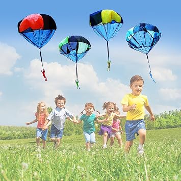 PACK OF 4 Parachute Toy Set, Outdoor Hand Throw Toys, Parachute Toy Set for Kids, Colorful Flying Parachute with Band, Kids Mini Parachute, Flying Sport Game Throwing Parachute Toys