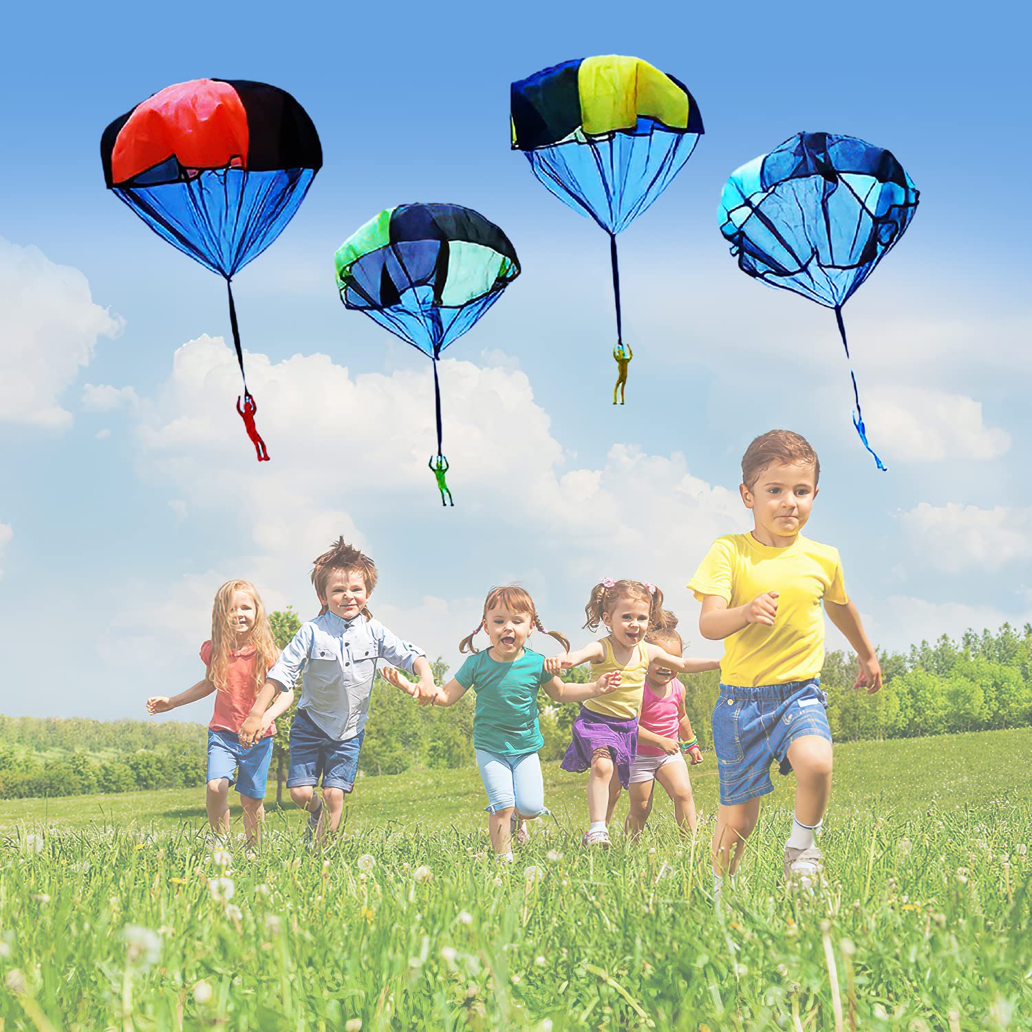 xwin sportseries PACK OF 4 Parachute Toy Set, Outdoor Hand Throw Toys, Parachute Toy Set for Kids, Colorful Flying Parachute with Band, Kids Mini Parachute, Flying Sport Game Throwing Parachute Toys