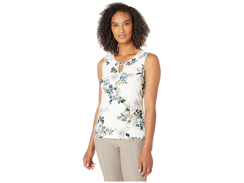 

Tommy Hilfiger Floral Grommet Sleeveless Knit Top (Ivory/Pink Sand) Women's Clothing, White