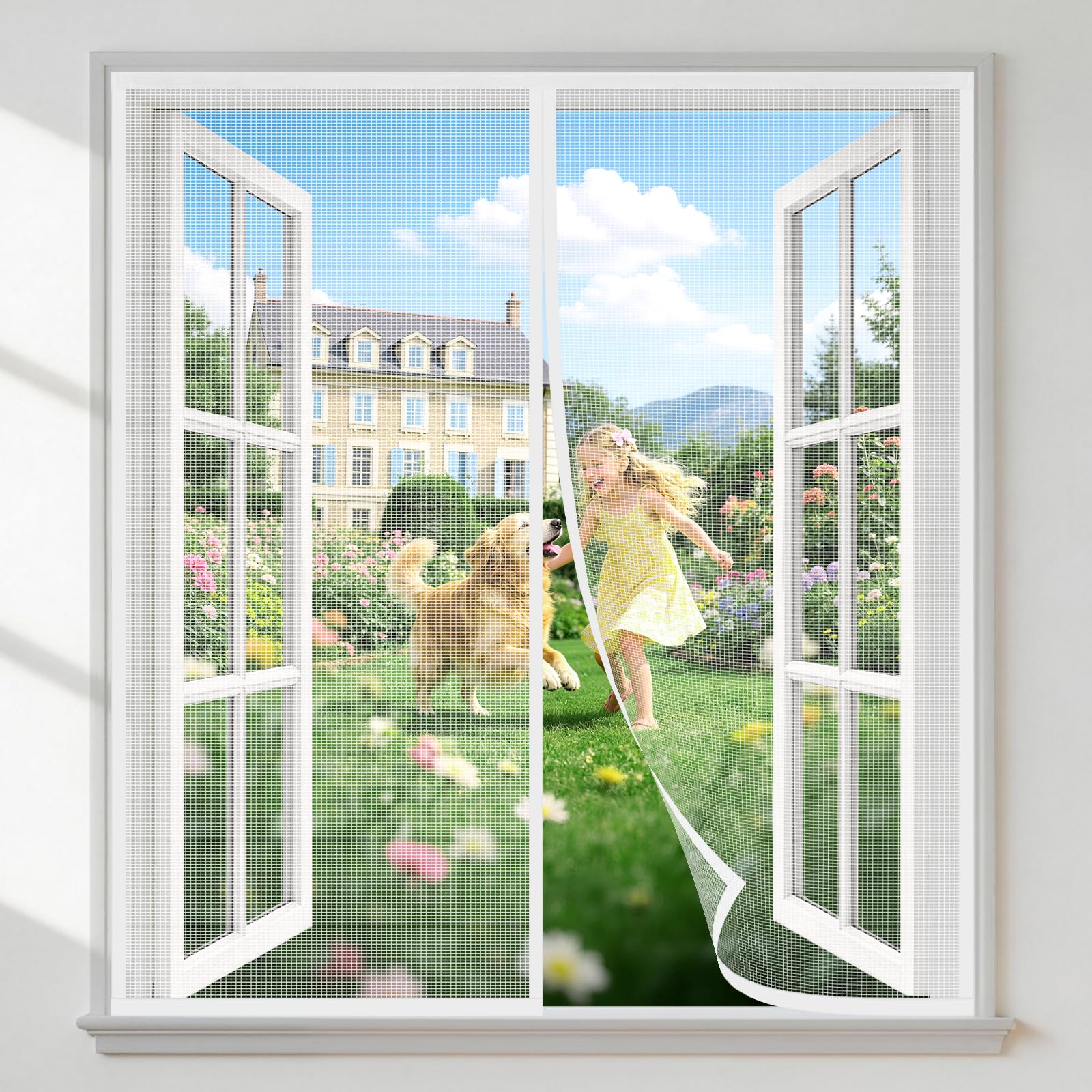HALIDOOR No Drill Fly Screen Window 175x125cm, Light Transparent, Tear-Resistant Polyester Mesh, Insect & Mosquito Protection with Automatic Closure, Easy Installation, White — image 1