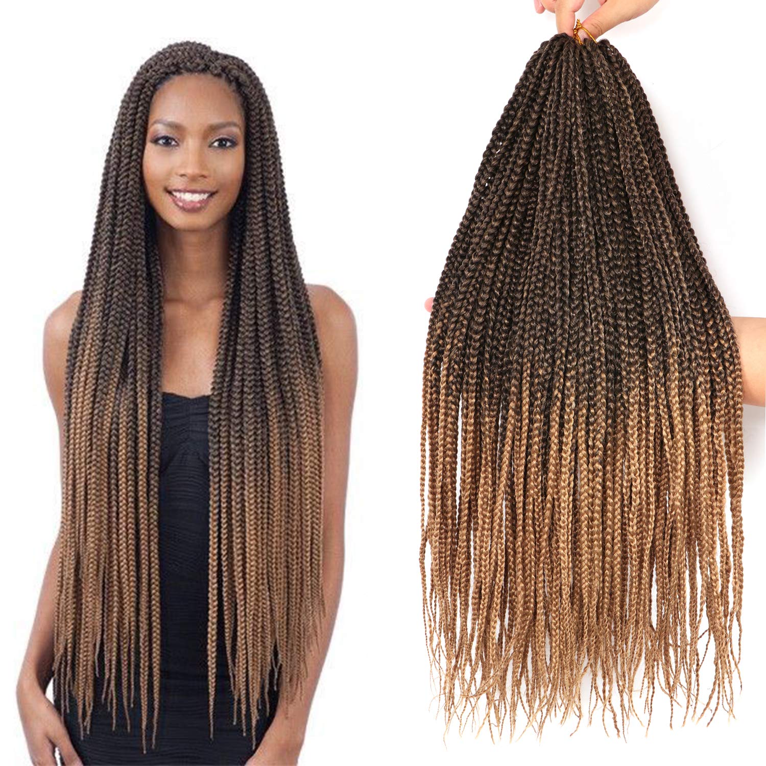 Caja de 7 paquetes de extensiones de pelo sintético Kanekalon, trenzas de crochet, trenzas, pelo sintético para trenzar (66 cm)