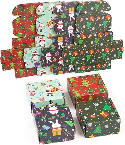 soxuding Cajas de regalo pequeñas de Navidad con tapas, paquete de 24 cajas de envío de Navidad de 4 x 4 x 2 pulgadas, cajas de regalo de cartón