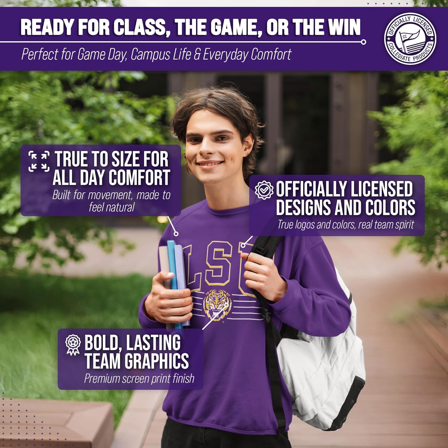 Campus Colors NCAA Adult Unisex Overtime Classics Crewneck Fleece Sweatshirt, Cozy Cotton Poly Blend, Timeless Design - Image 5