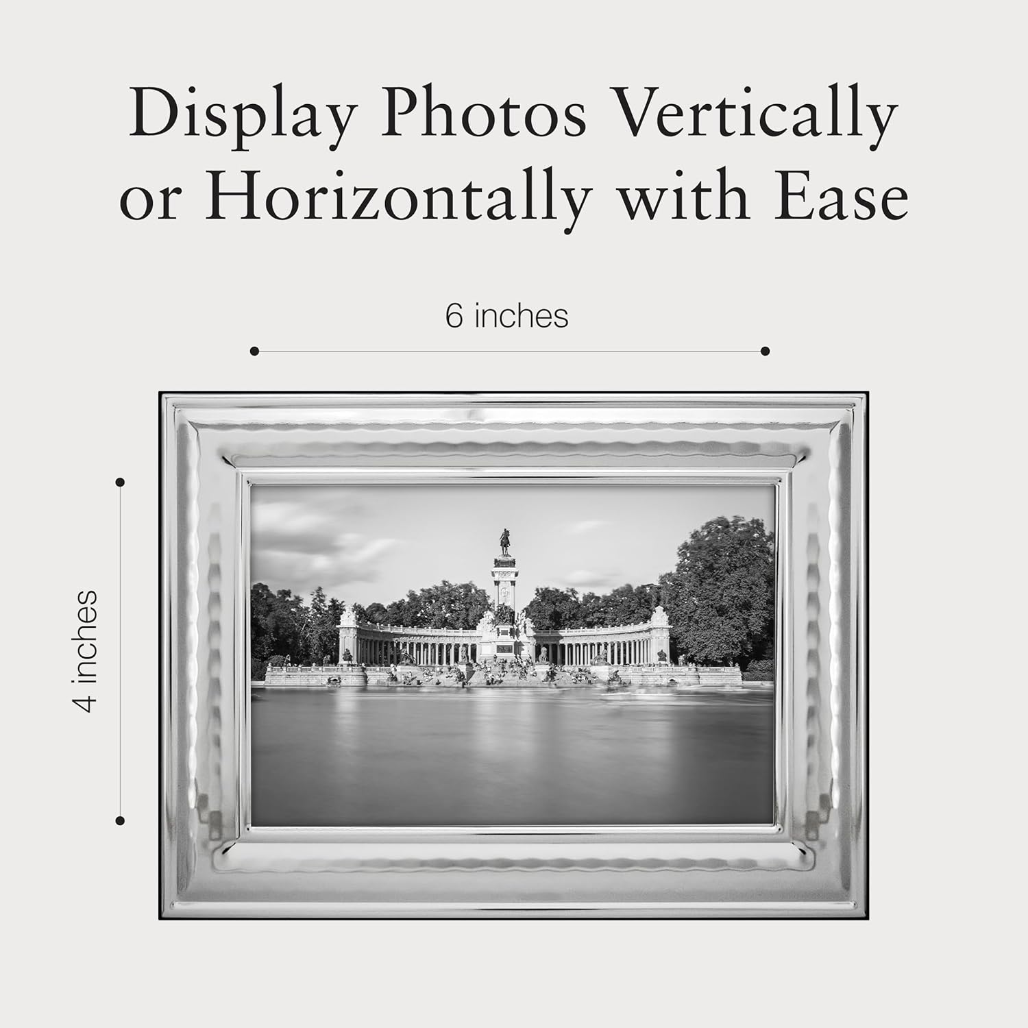 Siena Classic Hammered Silver Picture Frame, Tarnish Resistant Finish, Perfect Photo Frame for any End Table, Credenza, Shelf, or Nightstand, Silver 4x6