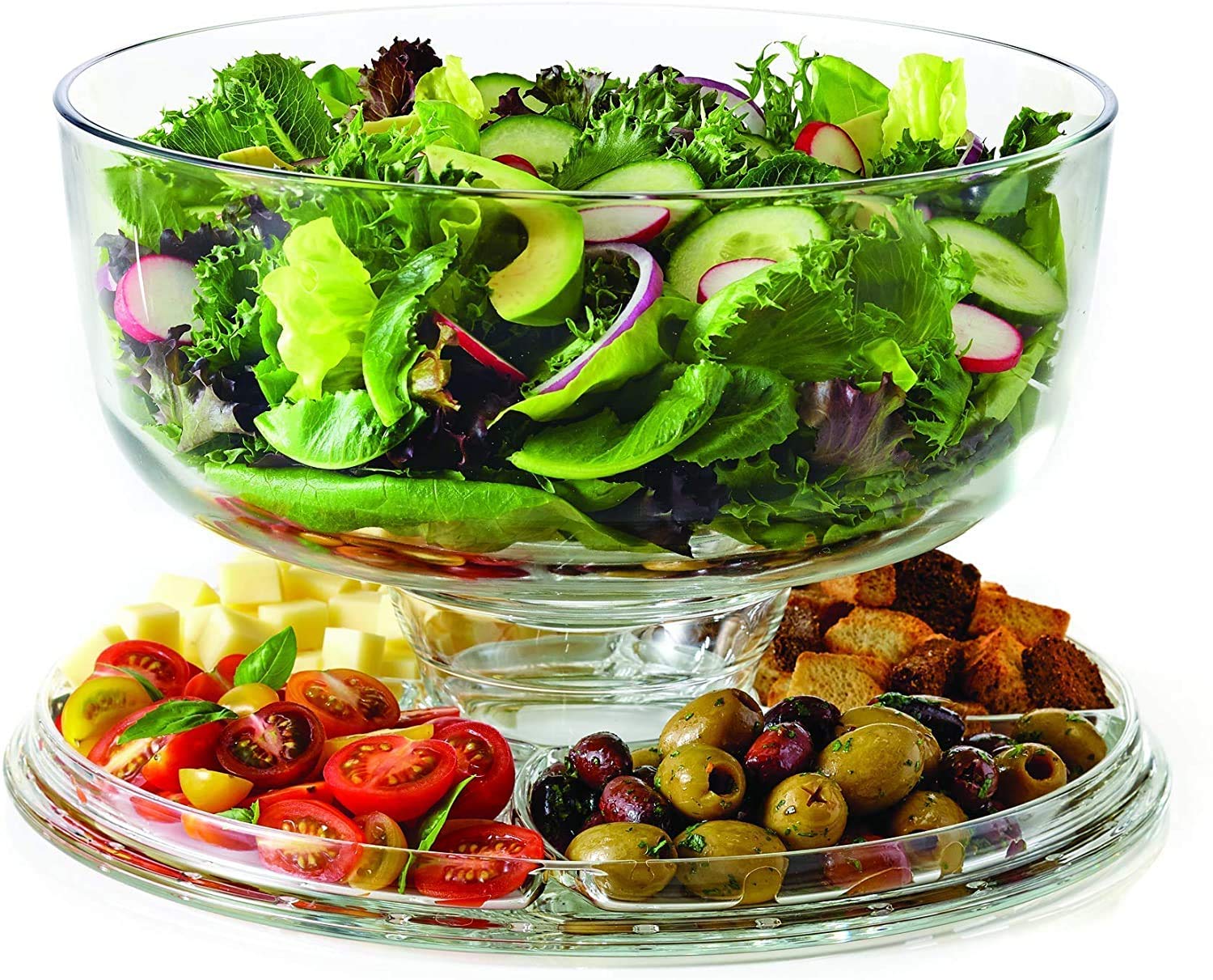 3-in-1 Acrylic Cake Stand with Dome Cover Lid Multi-Functional Serving Platter and Cake Plate - Use as Cake Holder,Salad Bowl,Punch Bowl,Veggie,Desert Platter,Nachos,Salsa Plate(6 Uses)