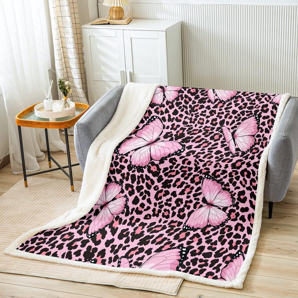 Homewish Pink Leopard Print Throw Blanket for Kids Girls