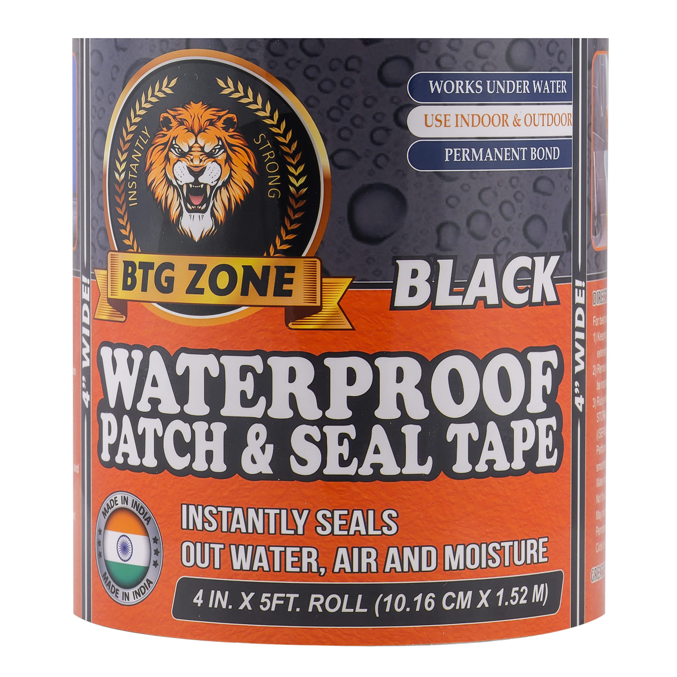 BTG ZONE Waterproof Patch & Seal Tape For Seal Leakage Tape For Water Leakage Super Strong Waterproof Tape Adhesive Tape For Water Tank Sink Sealant for Gaps (4 INCHES x 5 FEET) (BLACK) (B09MMF75Z1) Amazon Price History, Amazon Price Tracker
