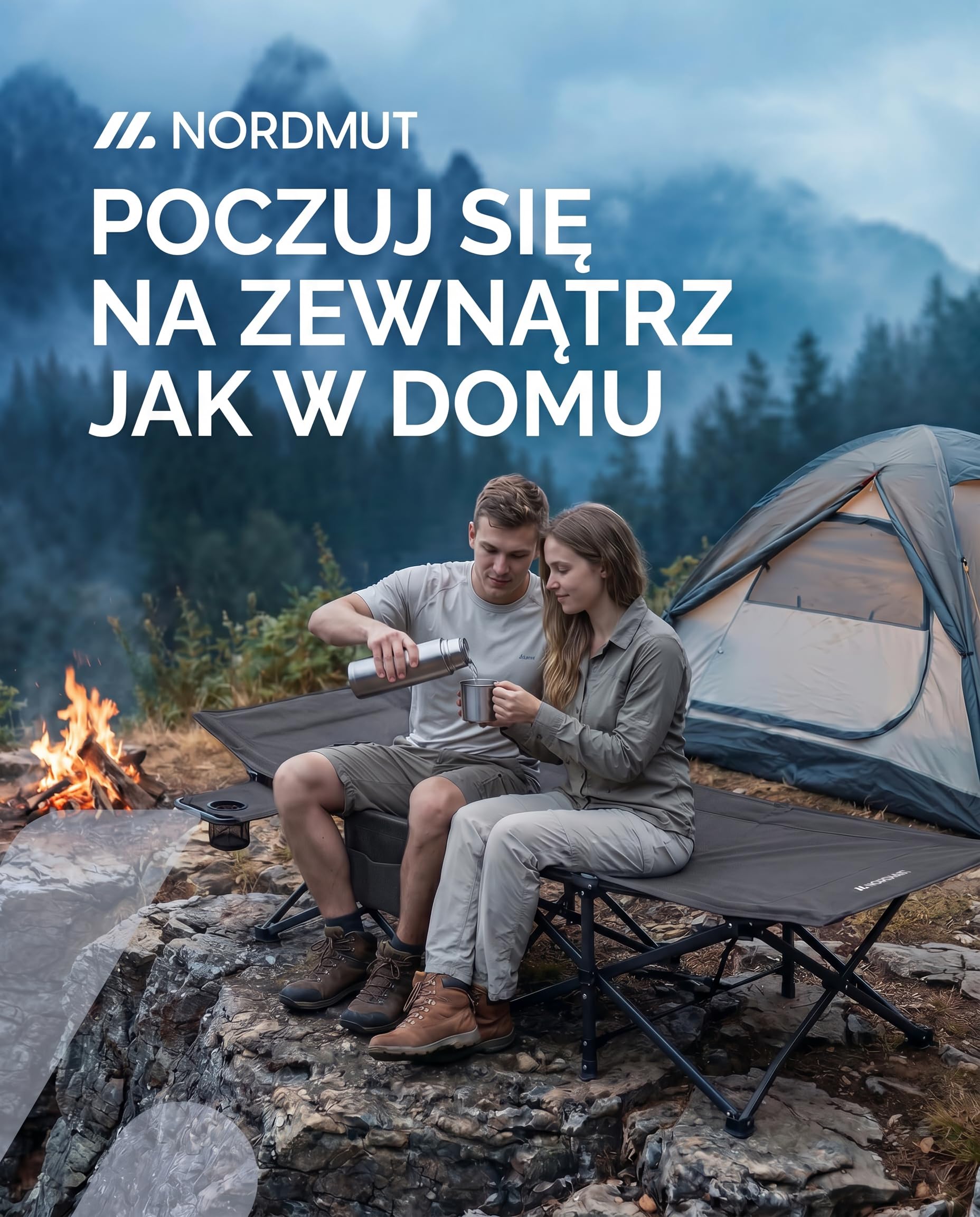 NORDMUT® Składane łóżko polowe z wygodnym materacem – Stabilne łóżko campingowe o nośności do 200 kg – Premium dla gości do camping, ogrodu i podróży (Popielaty/bz nakładem)