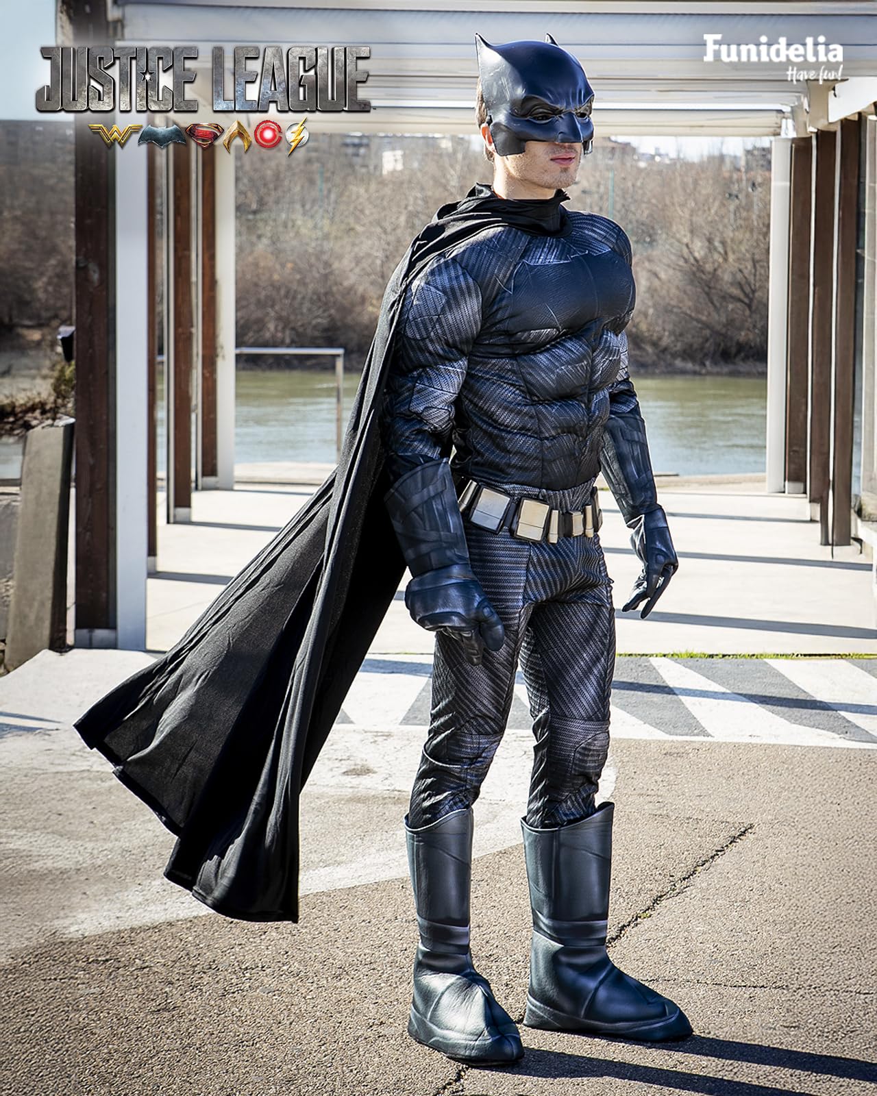 Funidelia Disfraz Oficial de Batman para hombre - La Liga de la Justicia, Traje del Caballero Oscuro para adultos, Disfraces de Carnaval, Halloween y Fiestas – Talla S