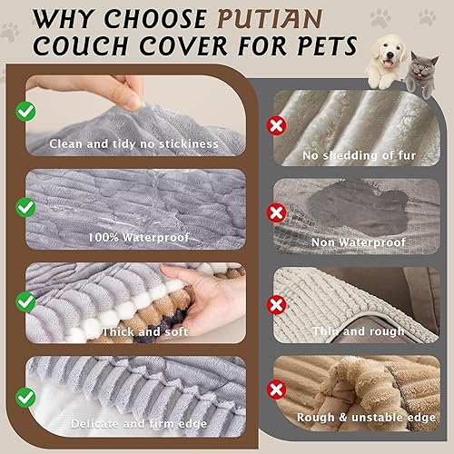 Miniatura 5 de PuTian Funda de sofá mullida 100% impermeable para perros, lavable, antideslizante, protector de sofá, apto para mascotas, para sofás y sofás, 27.6