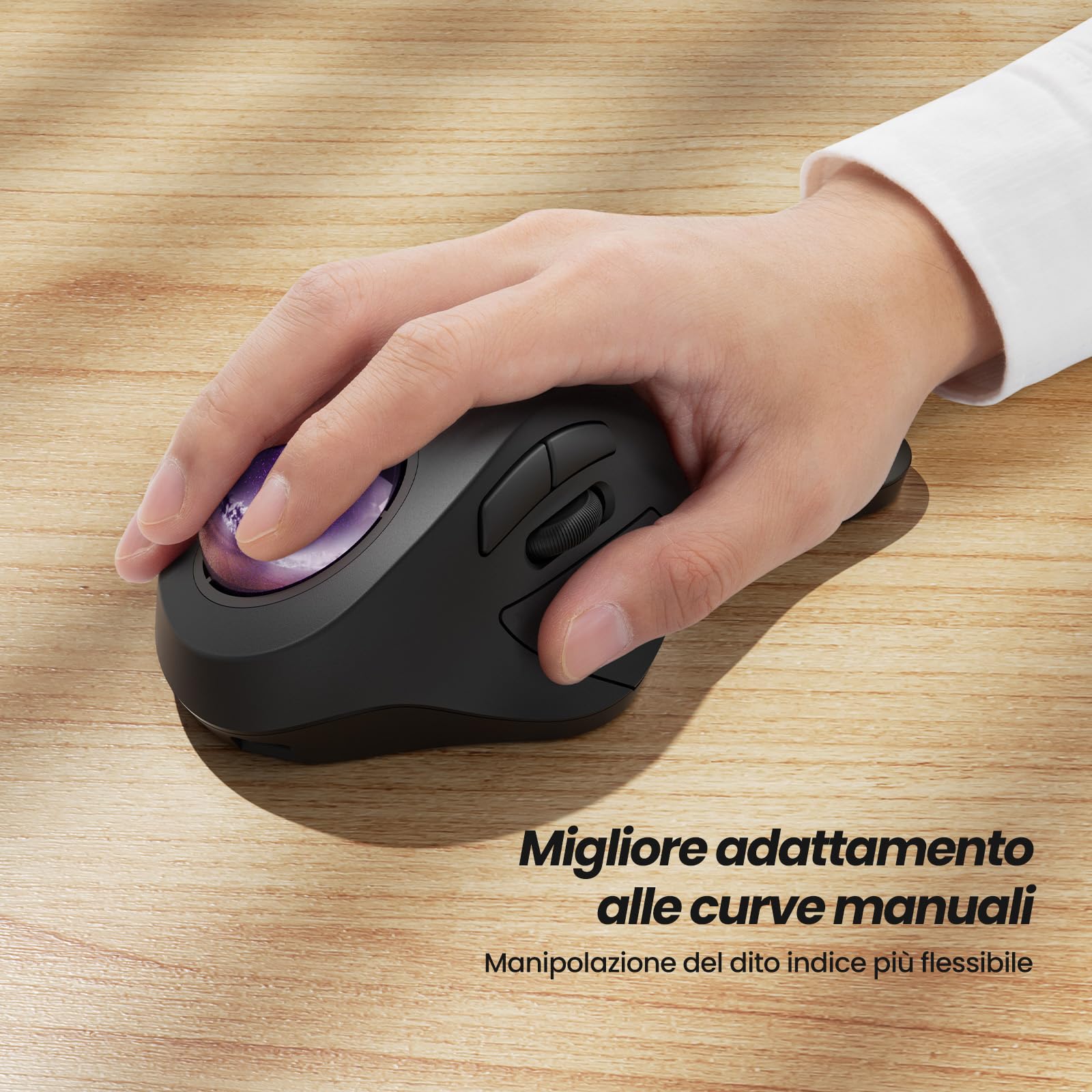 Nulea Mouse trackball wireless, design ergonomico ricaricabile, controllo del dito indice con 5 DPI regolabili, connessione a 3 dispositivi, compatibile per PC, laptop, iPad, Mac, Windows, Android