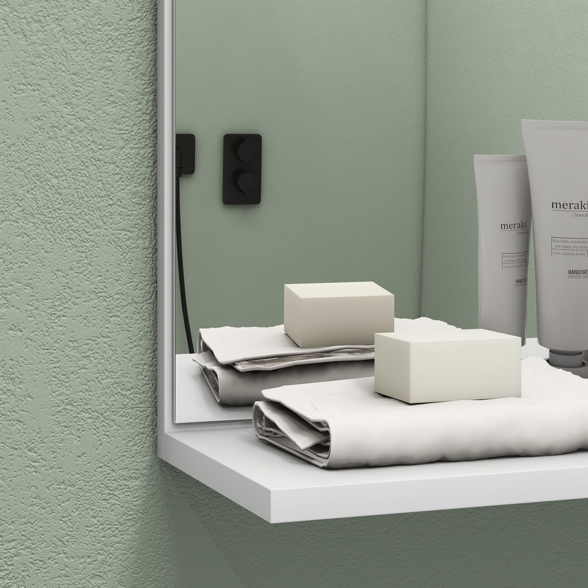 HOMCOM Miroir Mural de Salle de Bain avec étagères de Rangement - 3 étagères latérales + 1 étagère inférieure - Bois de Bambou Blanc