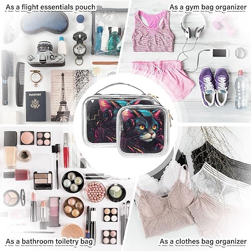 Miniatura 7 de Punk Cat Clear Toiletry Bag for Traveling,2 Pack Makeup Cosmetic Bag with Zipper,Travel Bag for Toiletries,Travel Essentials 21214477