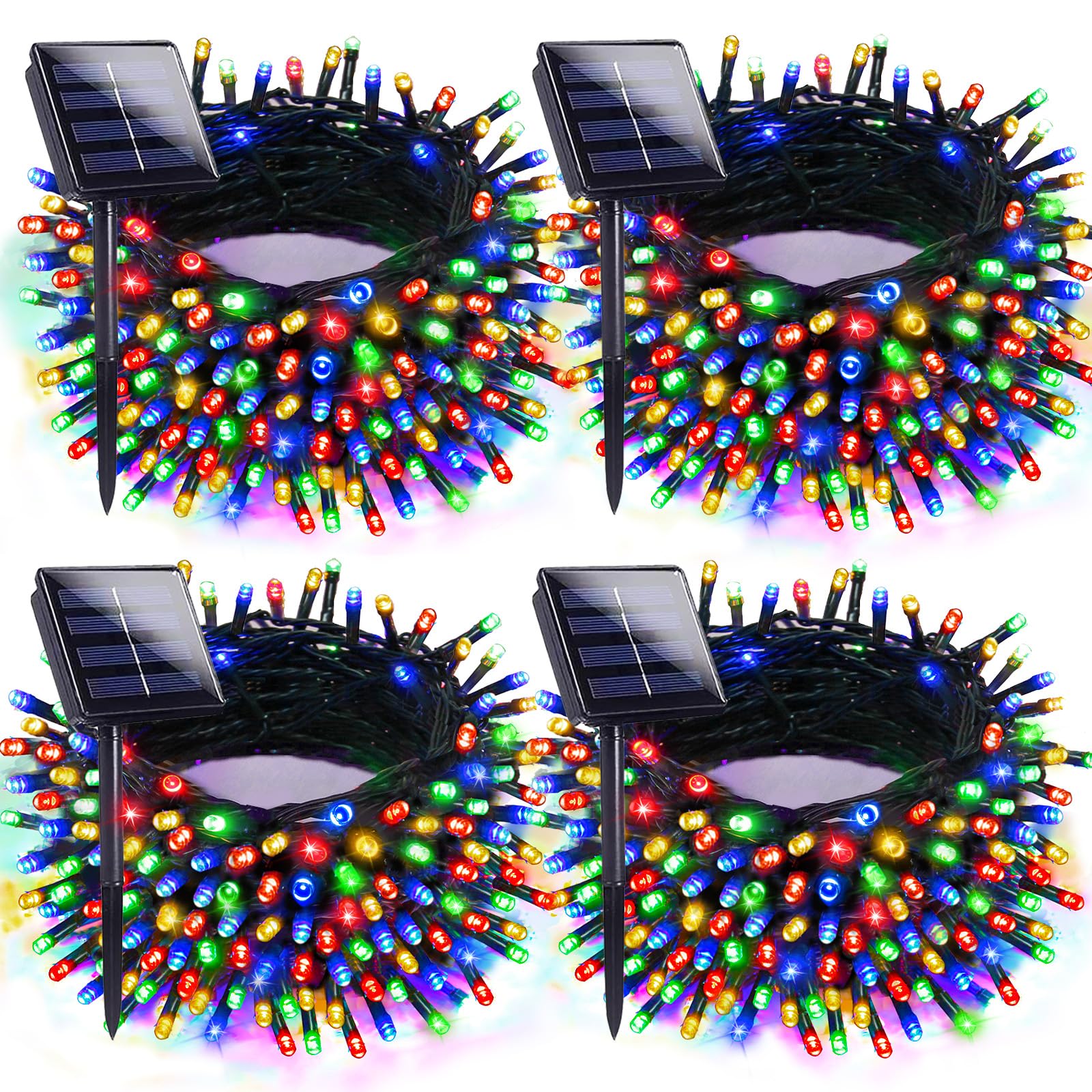 4pk Multi-Colored Solar Christmas Lights Outdoor Waterproof, 400 LED 132 FT Solar Powered LED String Lights Green Wire with 8 Modes, Solar Fairy Lights for Xmas Tree Party Wedding Garden Decorations