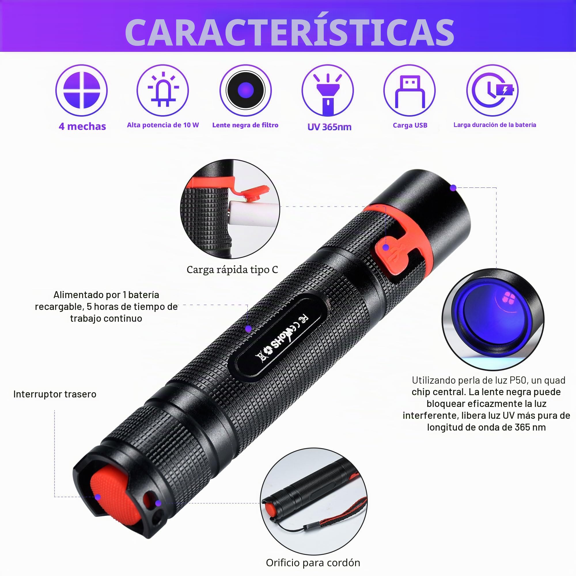 DARKBEAM Ultravioleta Luz UV 365nm Linterna Lamparas LED Negra, Potente Mini Blacklight Flashlight 370nm Portátil - Detector para Orina de Mascotas, Billetes, Epoxy Resina, Escorpión, Minerales