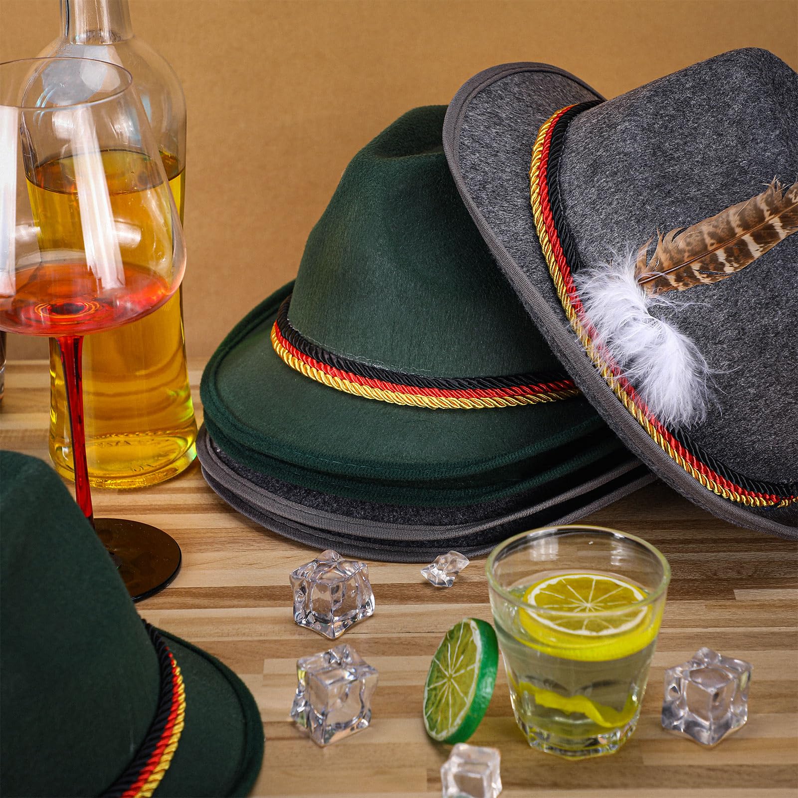 Funtery 6 Pieces Felt Bavarian Oktoberfest Hat Oktoberfest German Hats for Adults Unisex Party(Dark Green, Dark Gray)
