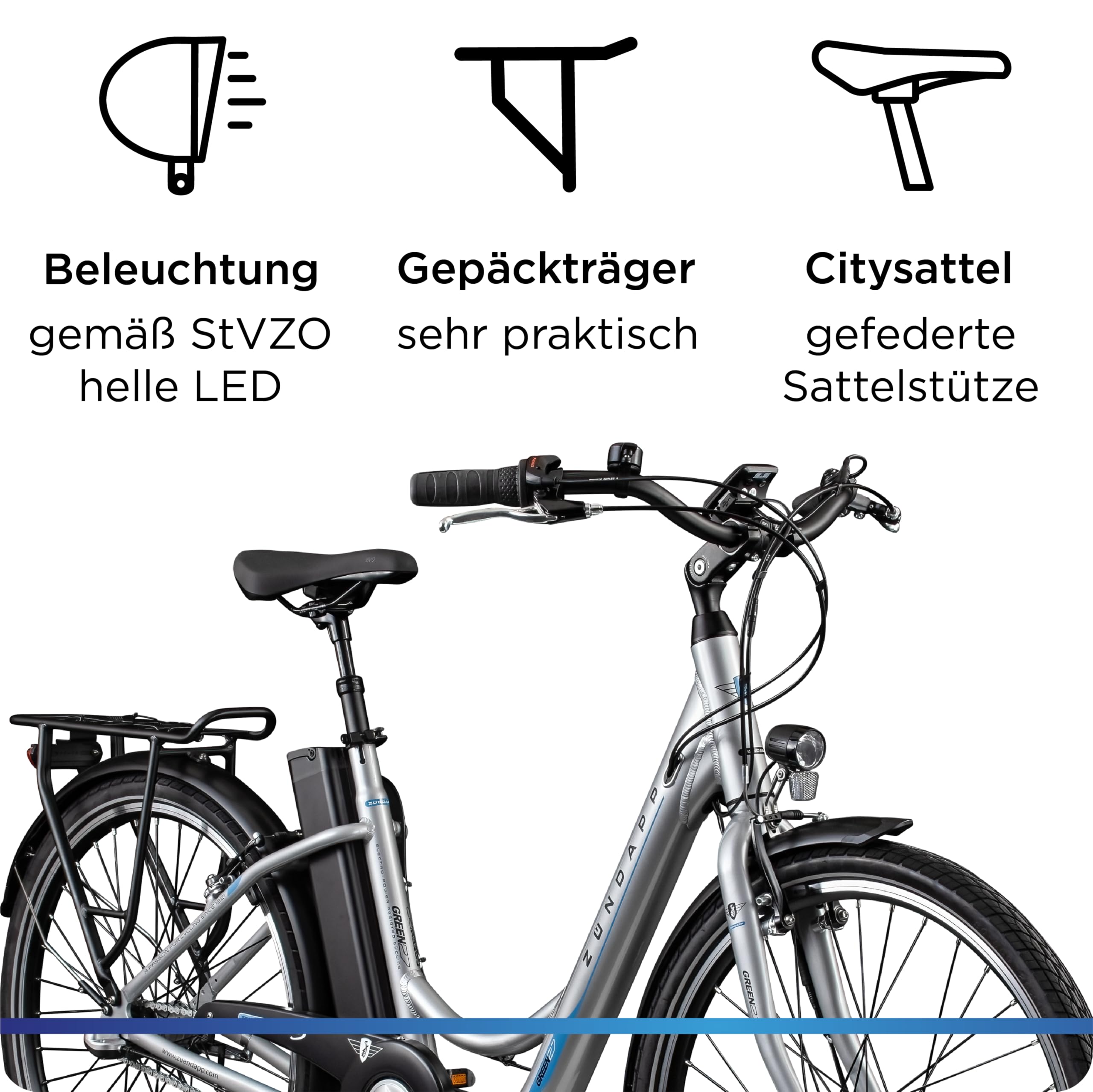 ZÜNDAPP E Bike 26 Zoll Fahrrad Damen Ebike 26 Zoll Green 2.7 Elektrofahrrad Pedelec Cityrad Hollandrad
