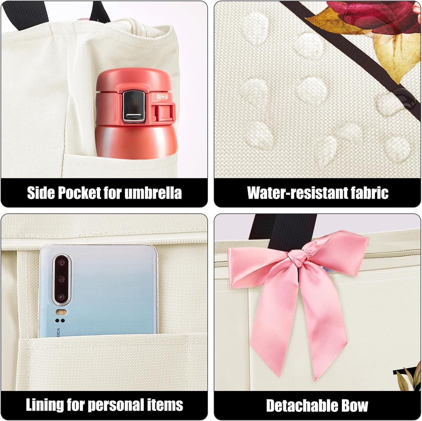 Vavabox Tote Bag, A-Z Initial Monogrammed Waterproof Tote Bag, Bridesmaid Gifts for Women, Black and Pink - Image 4