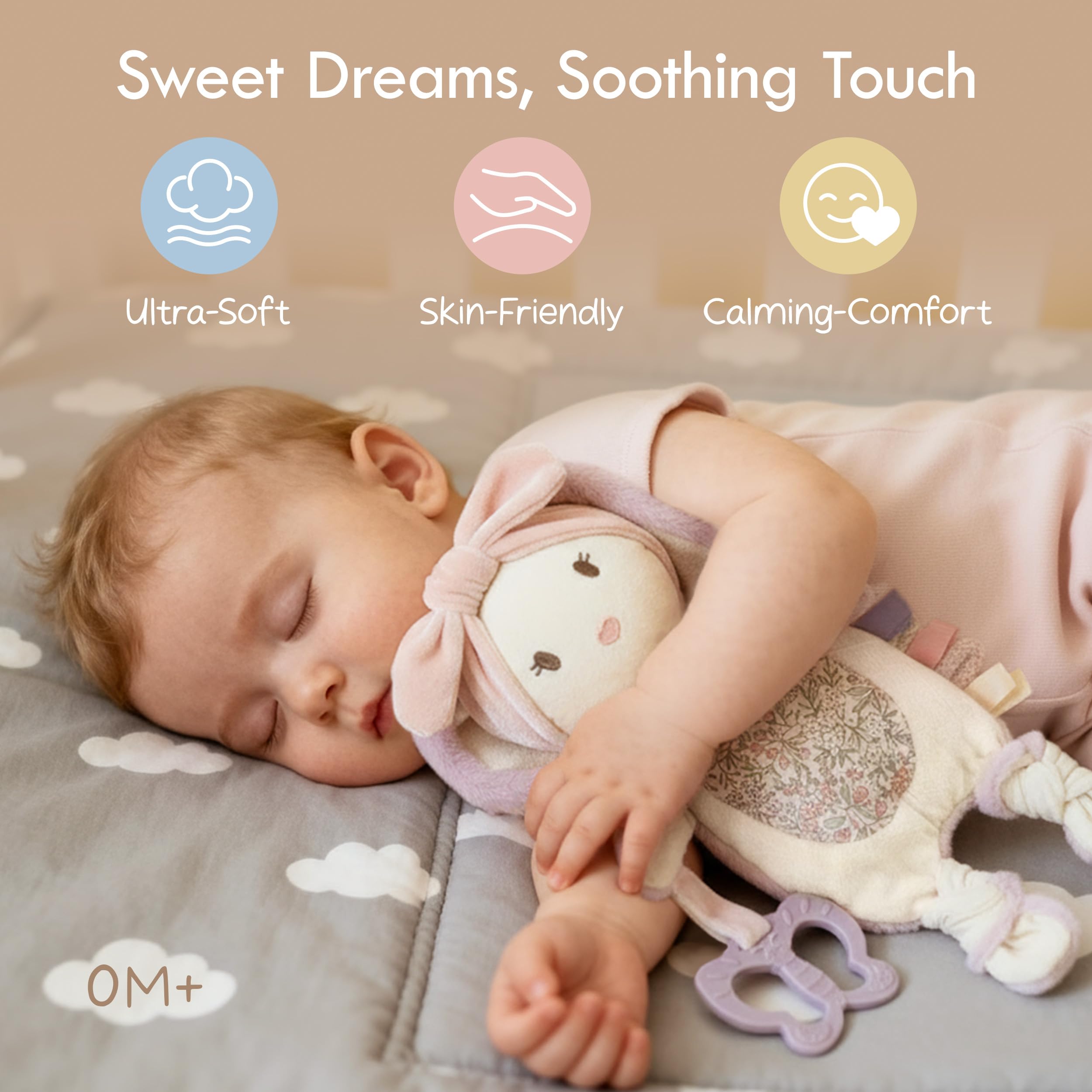 Moonkie Schmusetuch Baby Hase mit Silikon Beißring | 3-in-1 Superweich Schnuffeltuch | Beruhigender Komfort | Linderung beim Zahnen | Sensorisches Spiel | Babygeschenke Mädchen ab 0+ Monaten