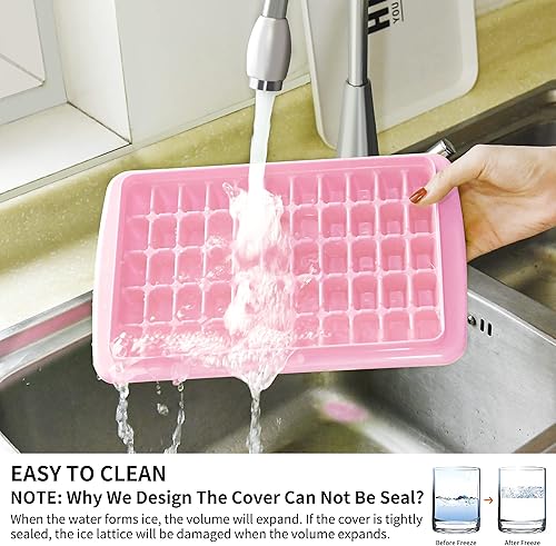 Miniatura 4 de Paquete de 2 bandejas para cubitos de hielo con tapa y contenedor para congelador, bandeja de hielo de 55 pepitas de fácil liberación con tapa,