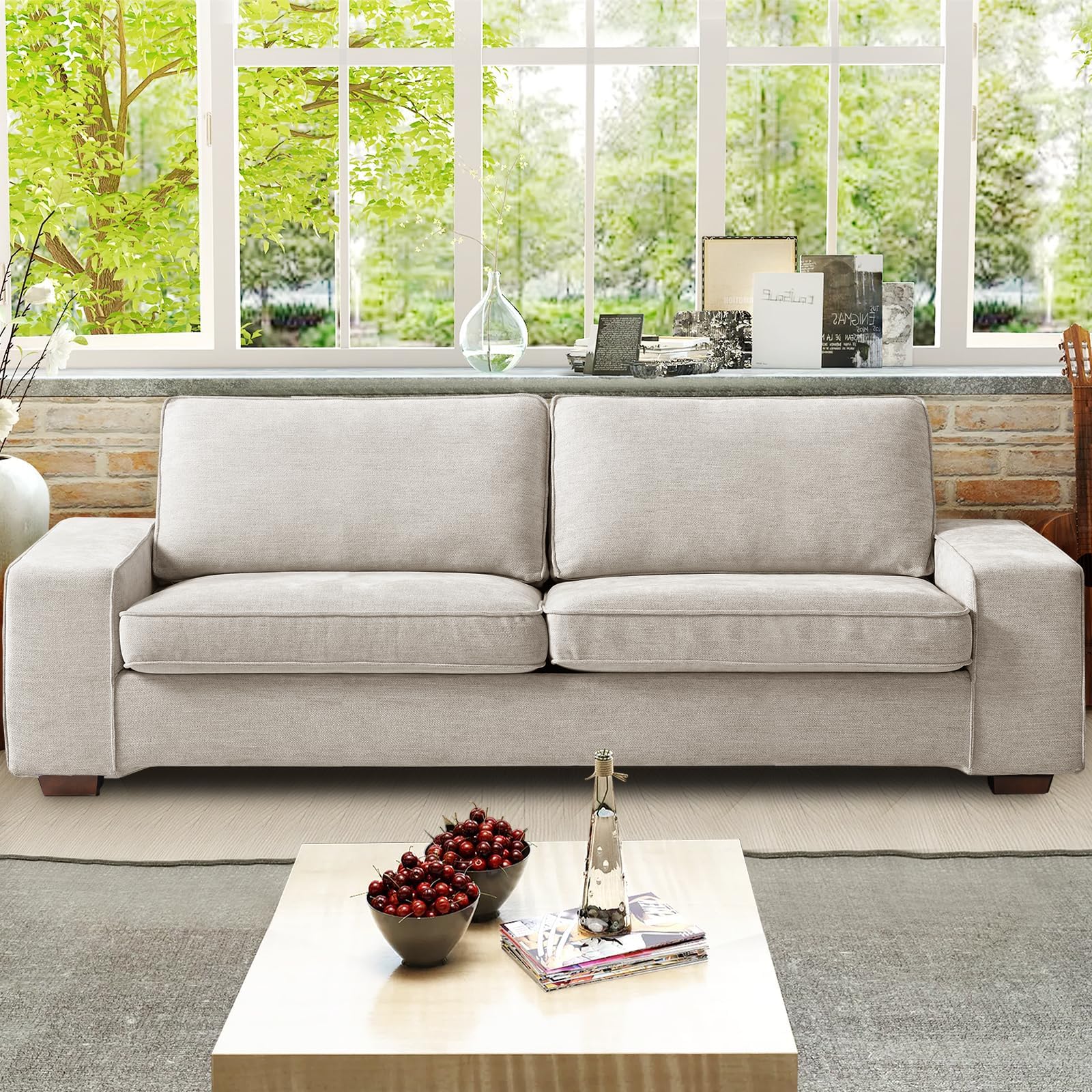 EASELAND 89" Modern Sofa Couch for Living Room, Chenille Sofa Couch with Wide Armrest,3 Seater Deep Seats Loveseat with Removable Cover Easy to Install(Beige)