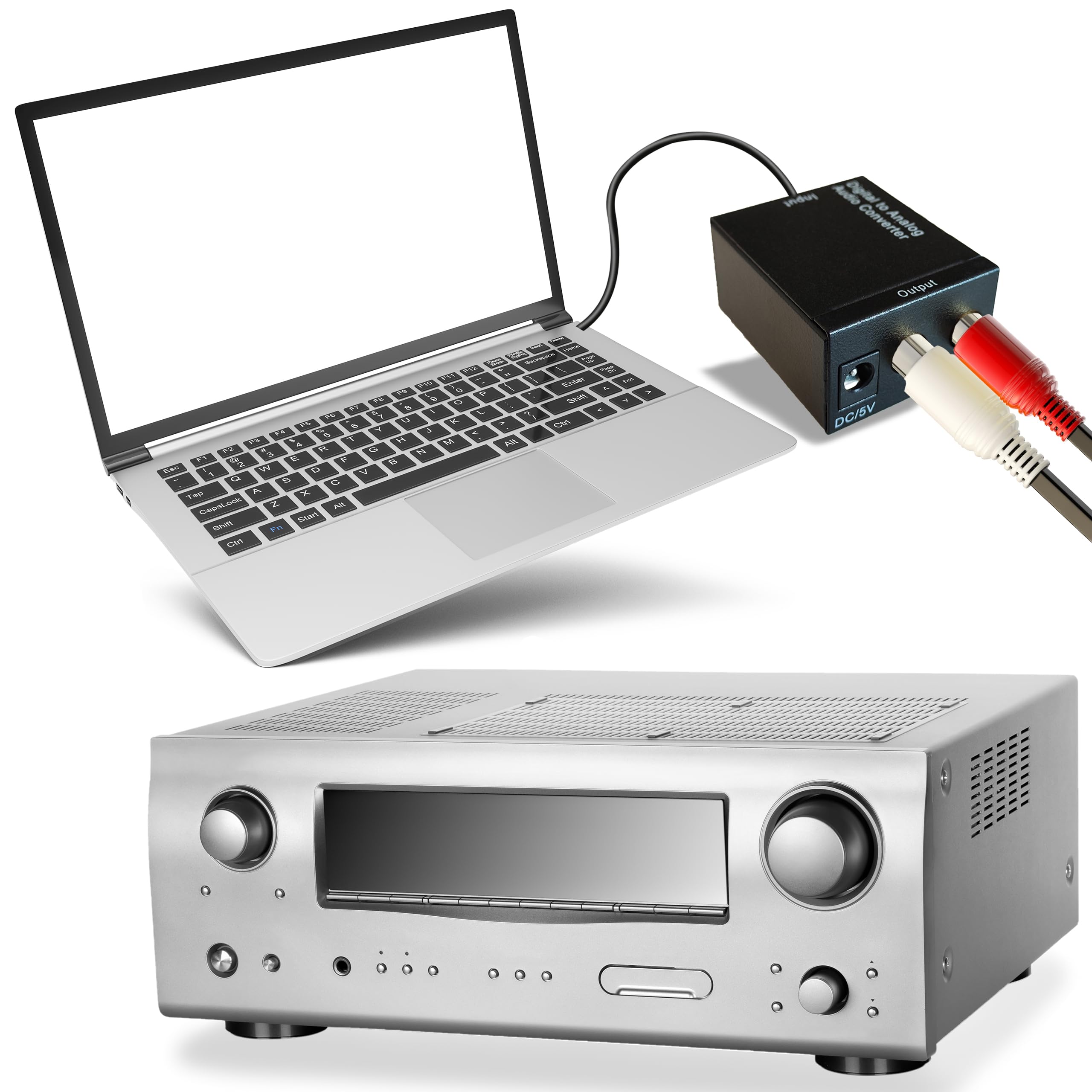 Retoo Konwerter cyfrowo-analogowy Adapter koncentryczny Konwerter DA Optyczny na Jack 3,5 mm RCA RCA Audio Stereo Converter Adapter Toslink SPDIF Koncentryczny z zasilaczem 5 V Czarny