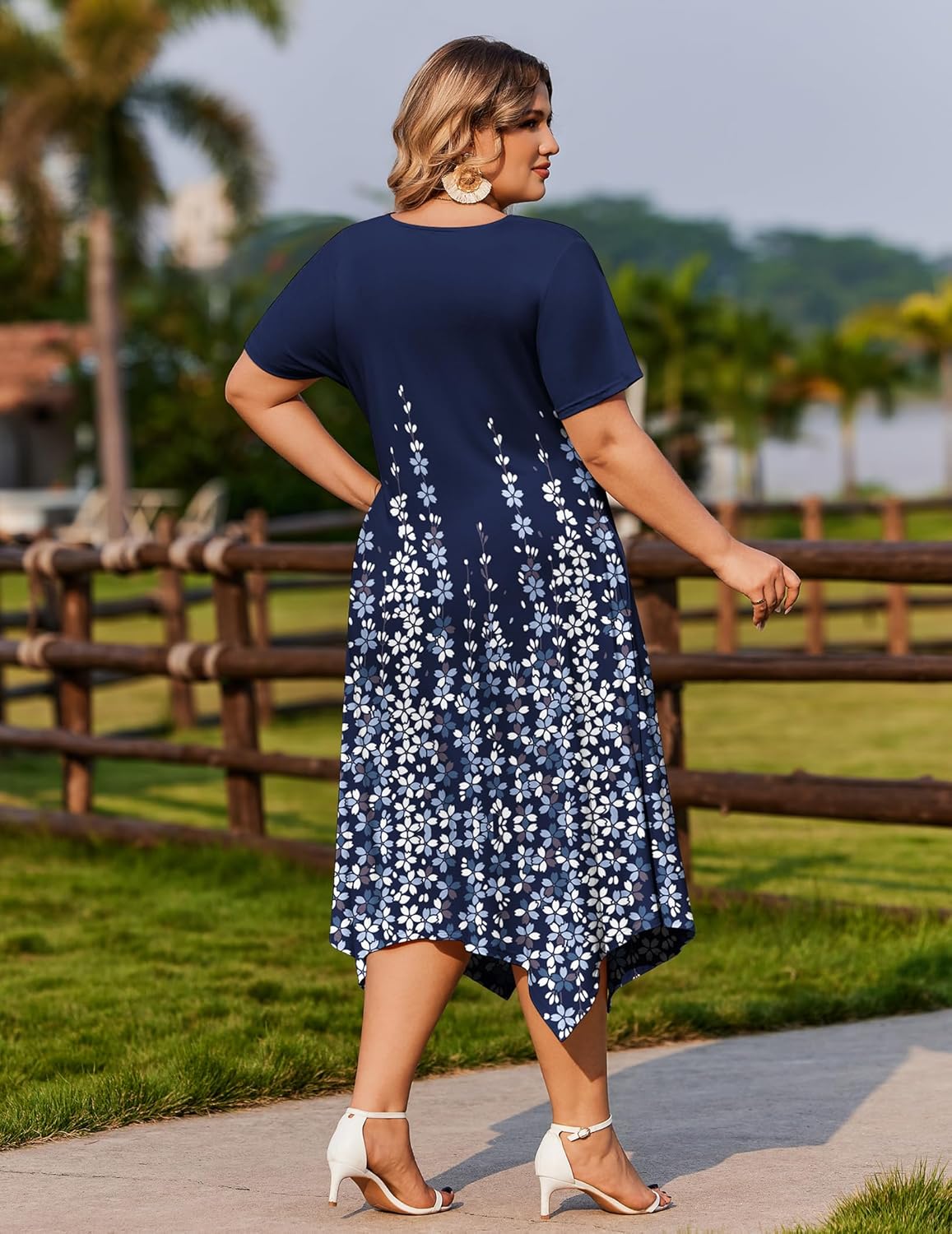 IN'VOLAND Plus Size Dresses for Women Loose Summer Casual A-Line Flowy Midi Dress with Pockets Beach Vacation Clothes