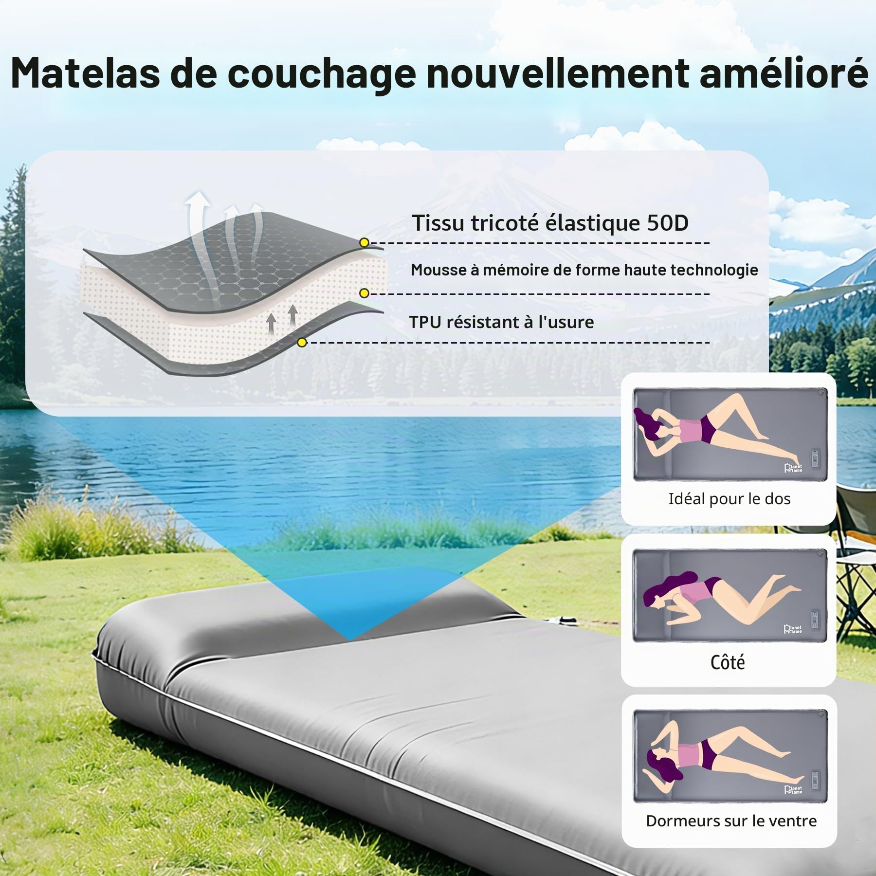 Sleepin Tapis de camping autogonflant avec pompe à air - Matelas portable gonflage/dégonflage rapide intérieur extérieur