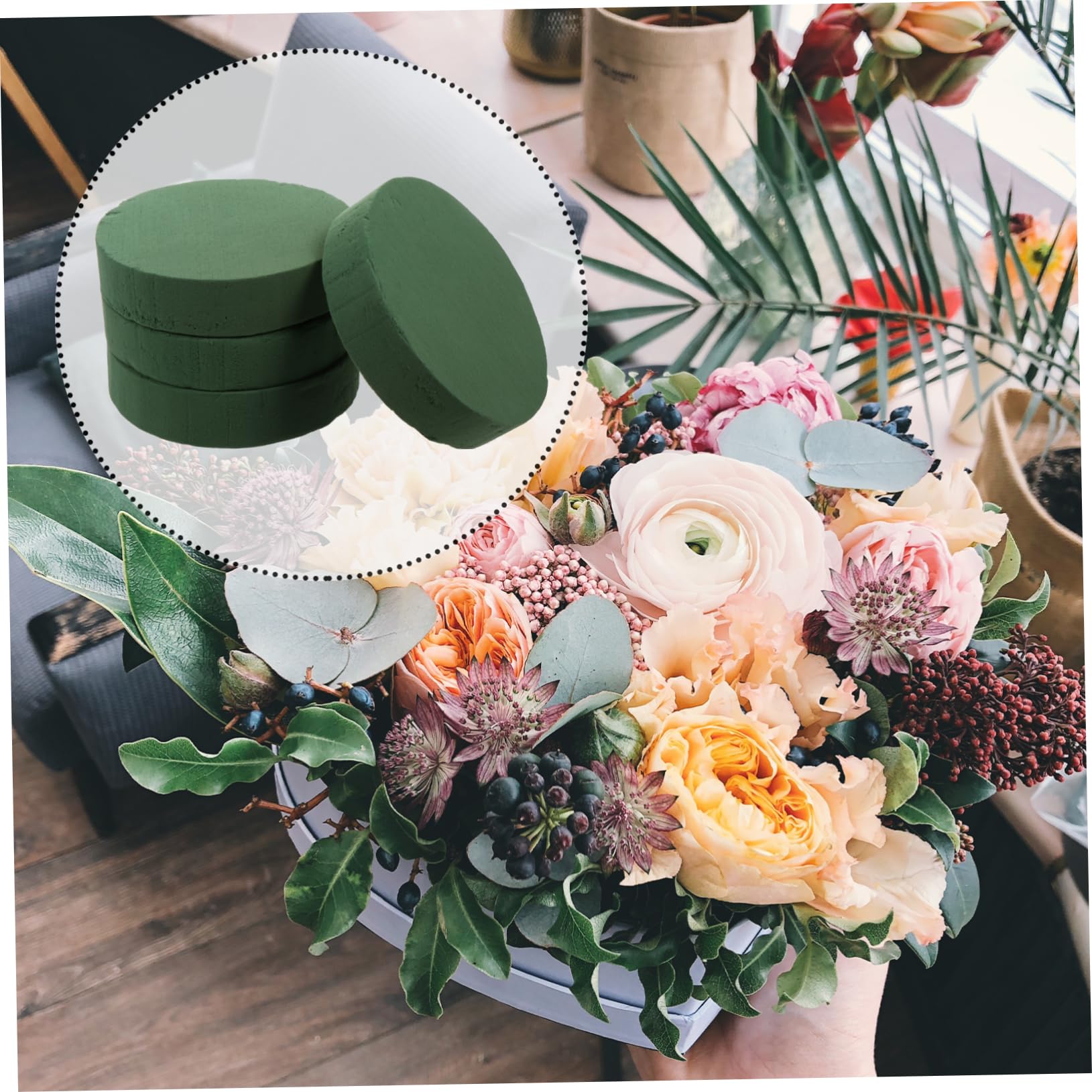 24 Spugne Floreali Rtonde 8x4 Cm Per Fiori Freschi E Secchi | Schiuma Fenolica Verde | Per Matrimoni E Composizioni Fai Da Te