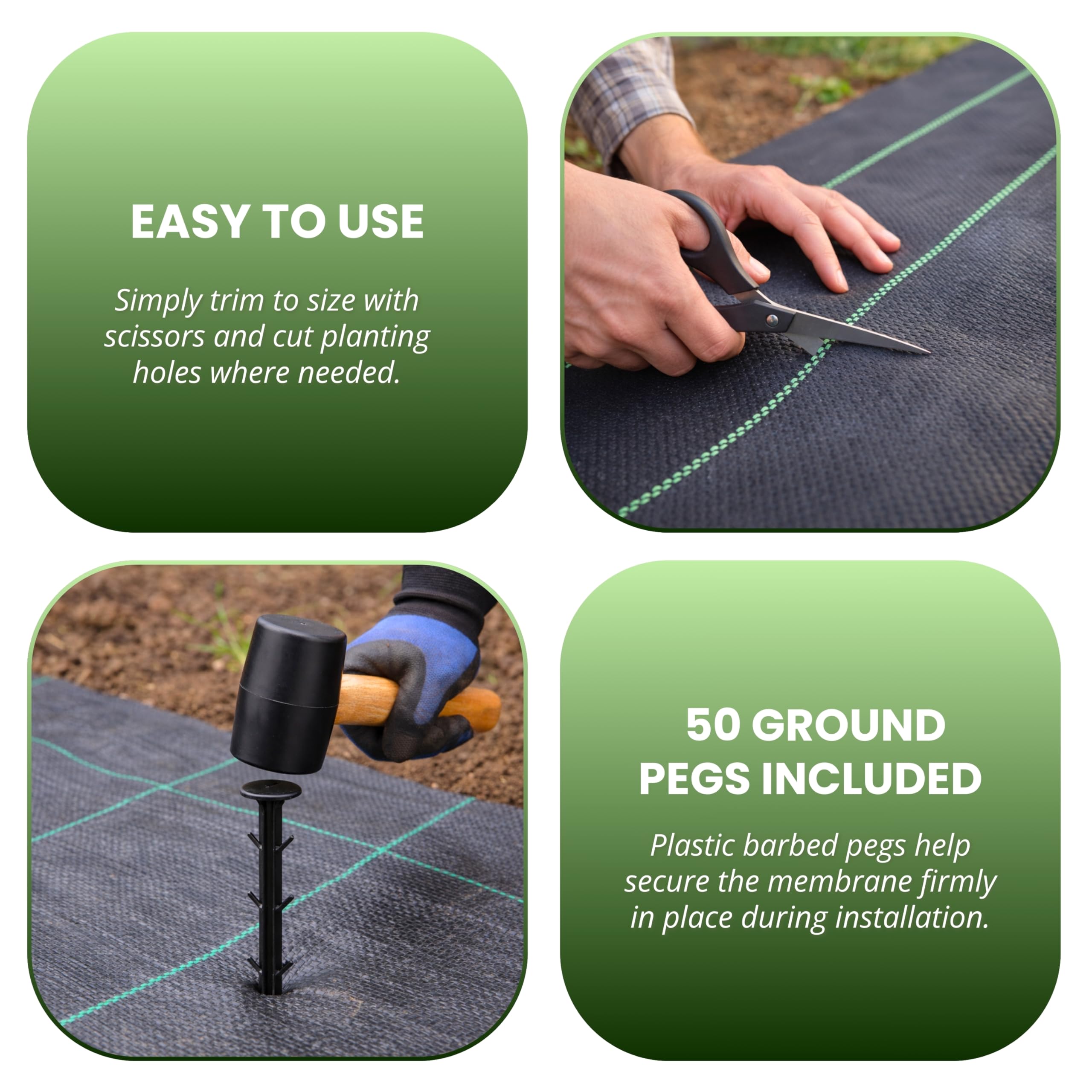 Brackit Telo Pacciamante Anti Erba 2x15m (30mq) 100g/m² + 12 Picchetti | Tessuto Resistente Controllo Erbacce Per Giardino E Vialetti