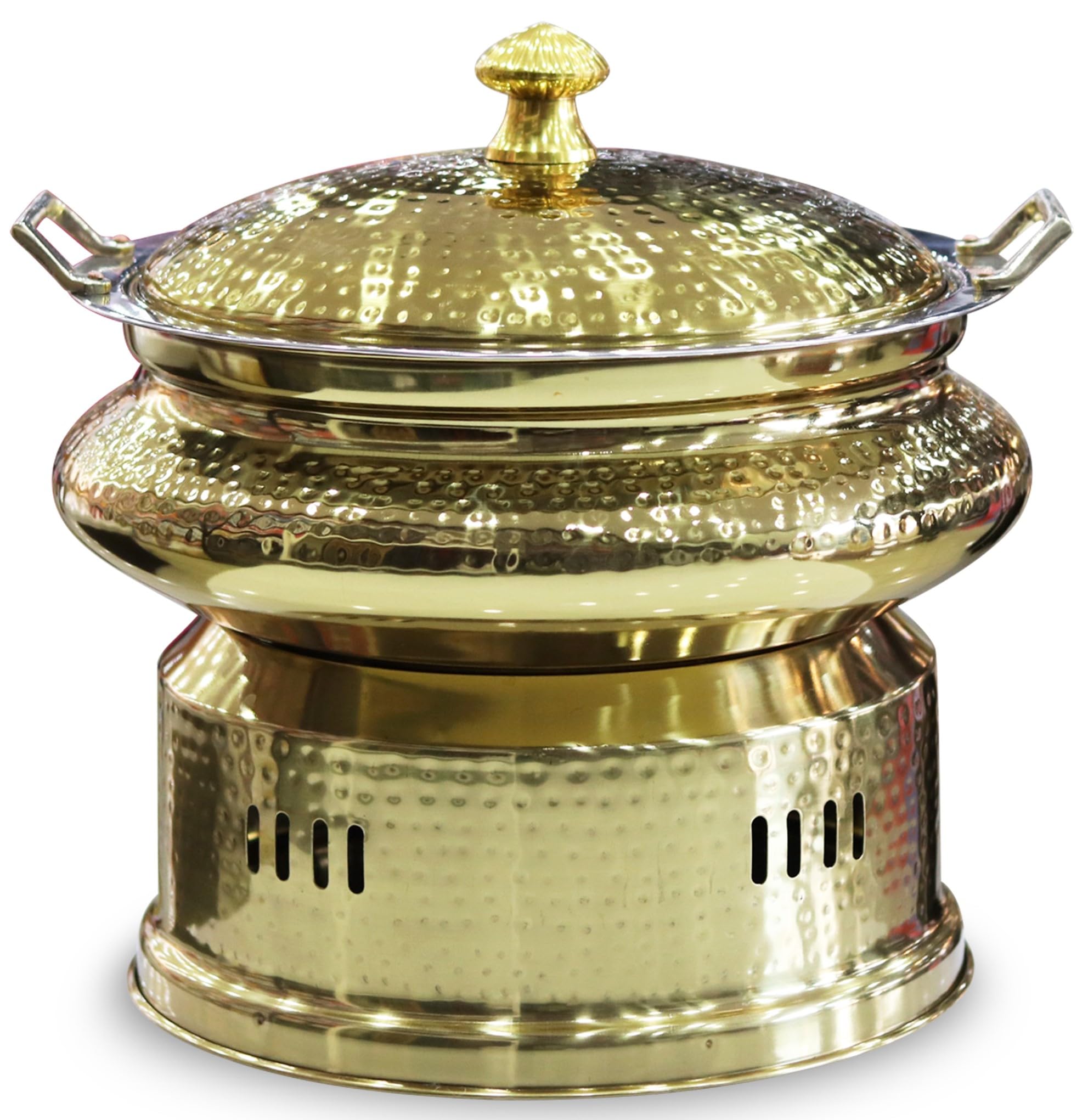Malabar Trading Company Stainless Steel Round Chafing Dish with Lid, Hammered Steel Chafing Dish (Hammered - Gold, 8 LTR)