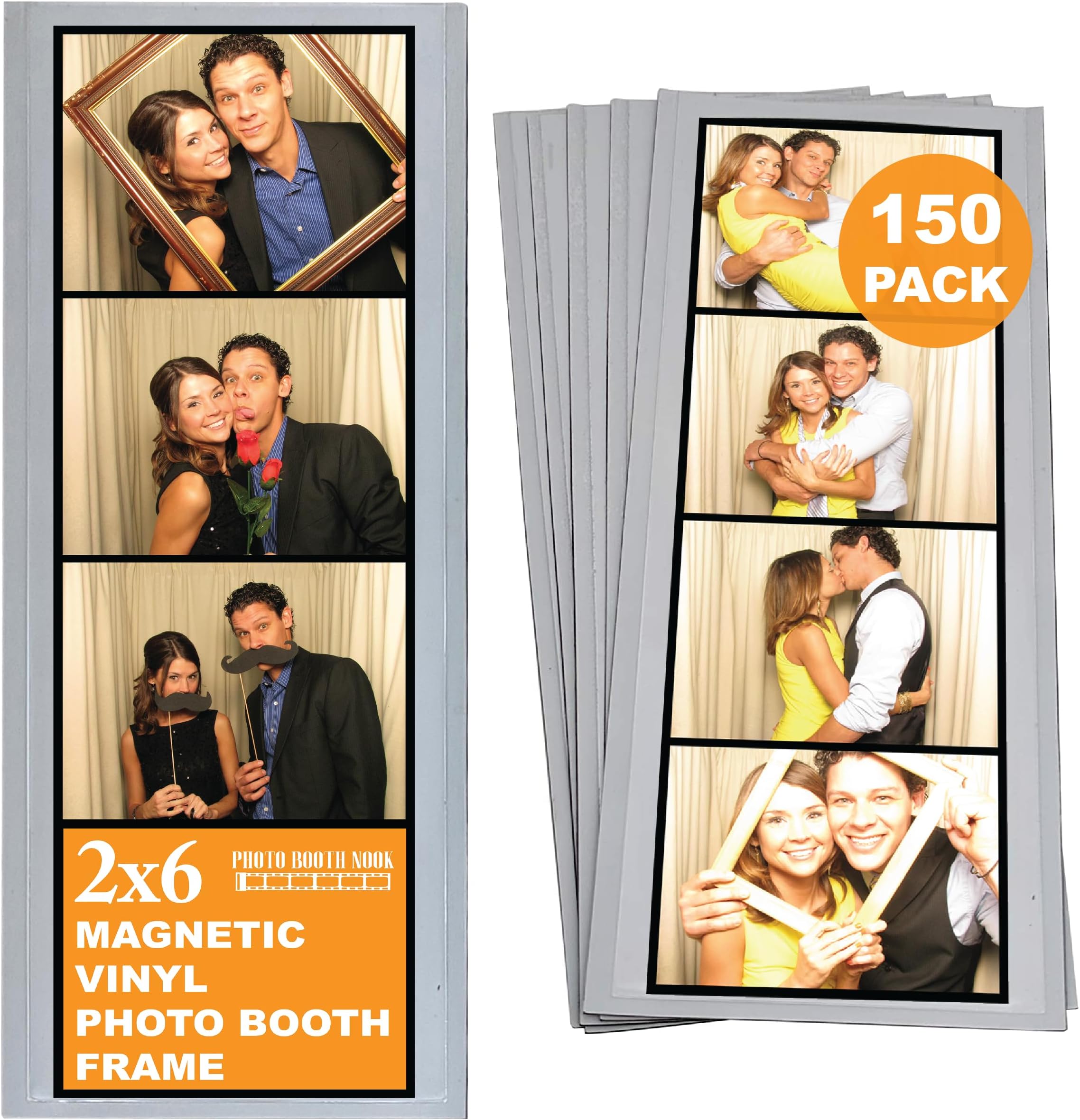 Photo Booth Nook | 2x6 Flexible Magnetic Photo Booth Picture Frames (150 Count) | Crystal Clear Display with Strong Magnet | Bulk
