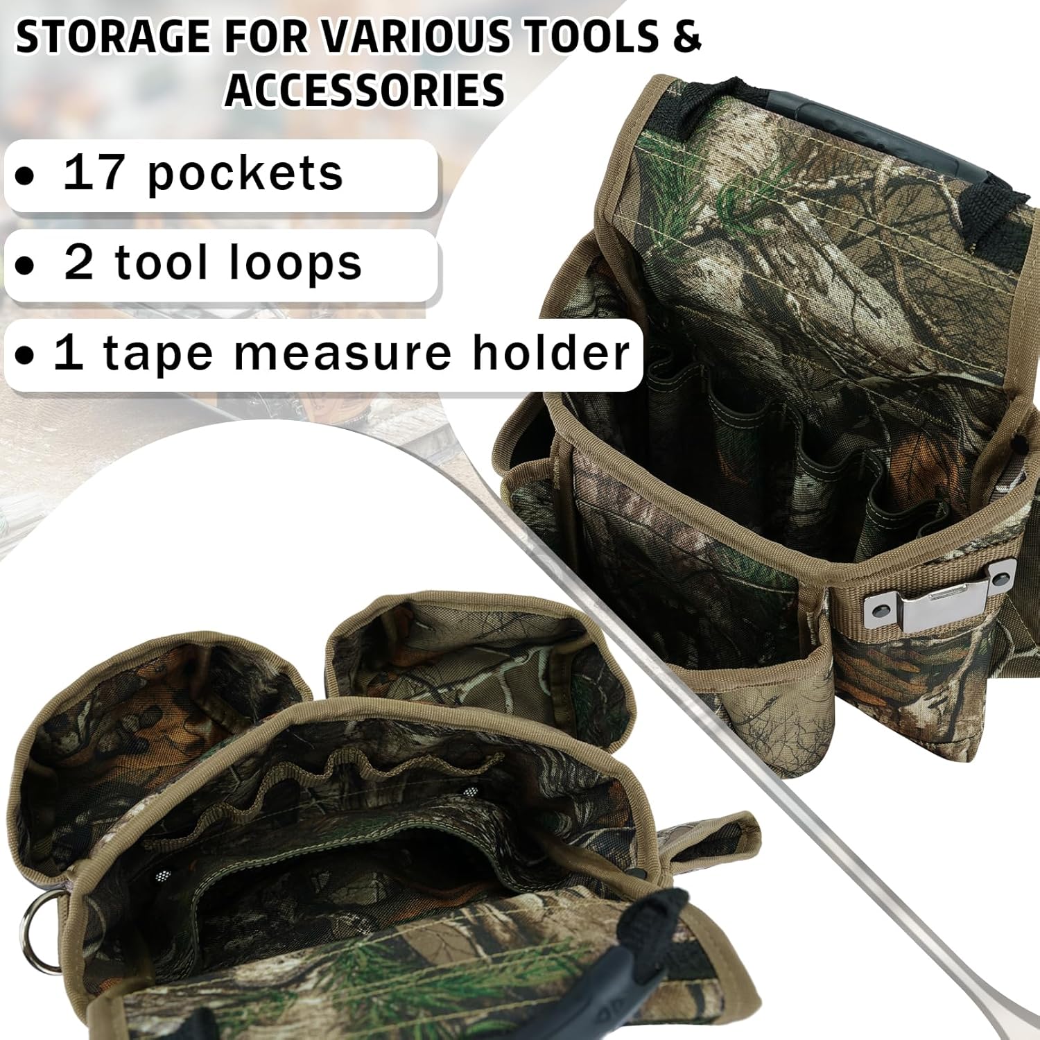 KUNN Professional Tool Belt with Suspenders for Men, Heavy Duty Framing Tool Belts with Detachable Padded Suspenders & Multi-Pocket Pouch for Carpenters, Construction, Electricians, Roofing,Camo - Image 5