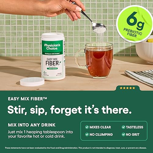 Miniatura 4 de Physician's CHOICE Fibra de mezcla fácil para la salud digestiva y regularidad, sin arena, sin azúcar y sin sabor, suplemento diario de fibra