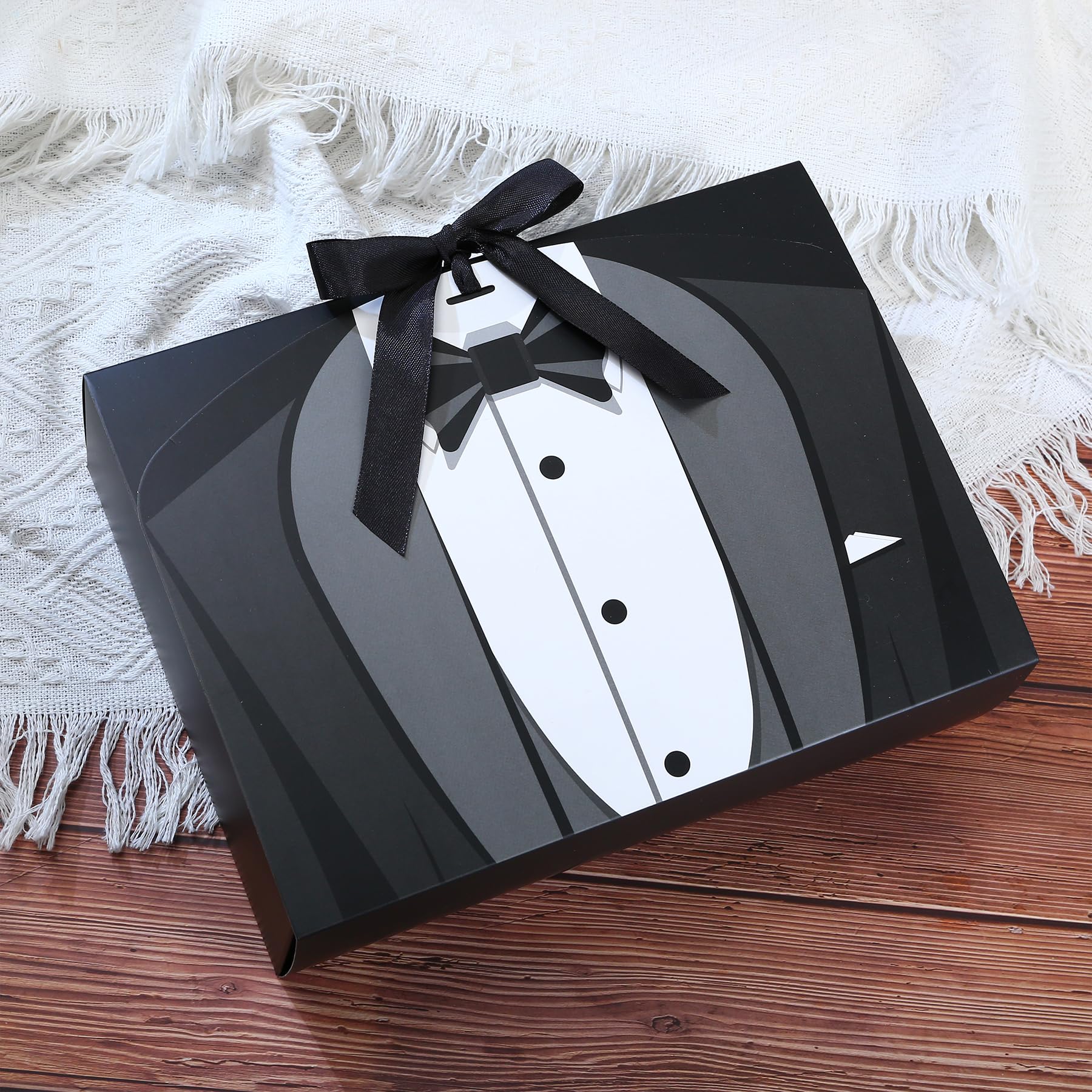 Detalle Boda Cumpleaños Cajas Regalo Padrinos De Boda Motipuns - Pack De 6,  Negro Con Cinta, 20x20x10 Cm Cajas Regalo Negras, image size:1800x1800