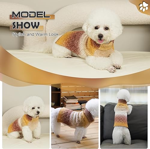 Miniatura 5 de YUDODO Suéter de Navidad para perros pequeños, con cuernos de dibujos animados, suéter de punto para cachorros, ropa de invierno a rayas, suéter