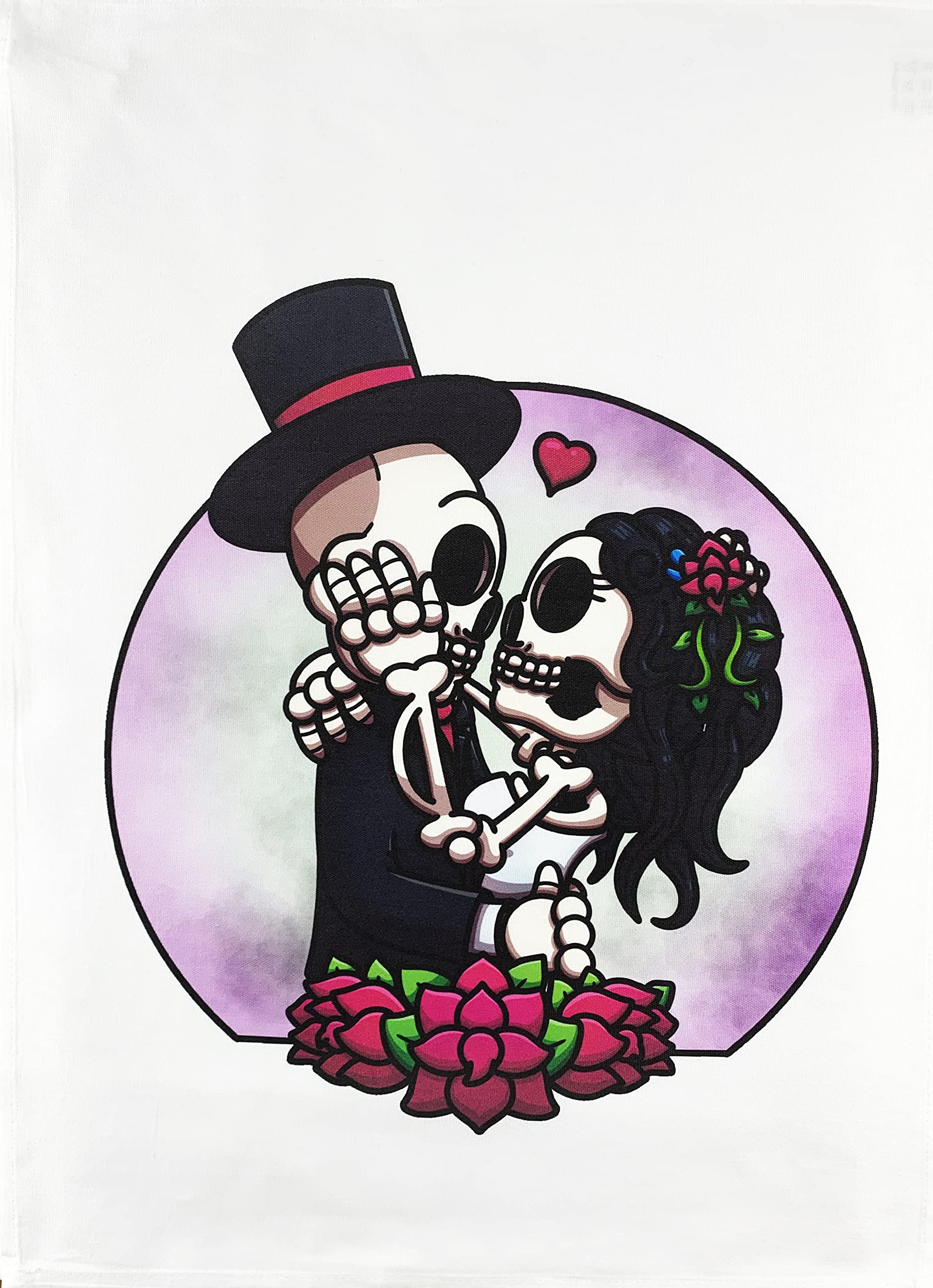 Half A Donkey White Mr And Mrs Sugar Skulls Large Cotton Tea Towel