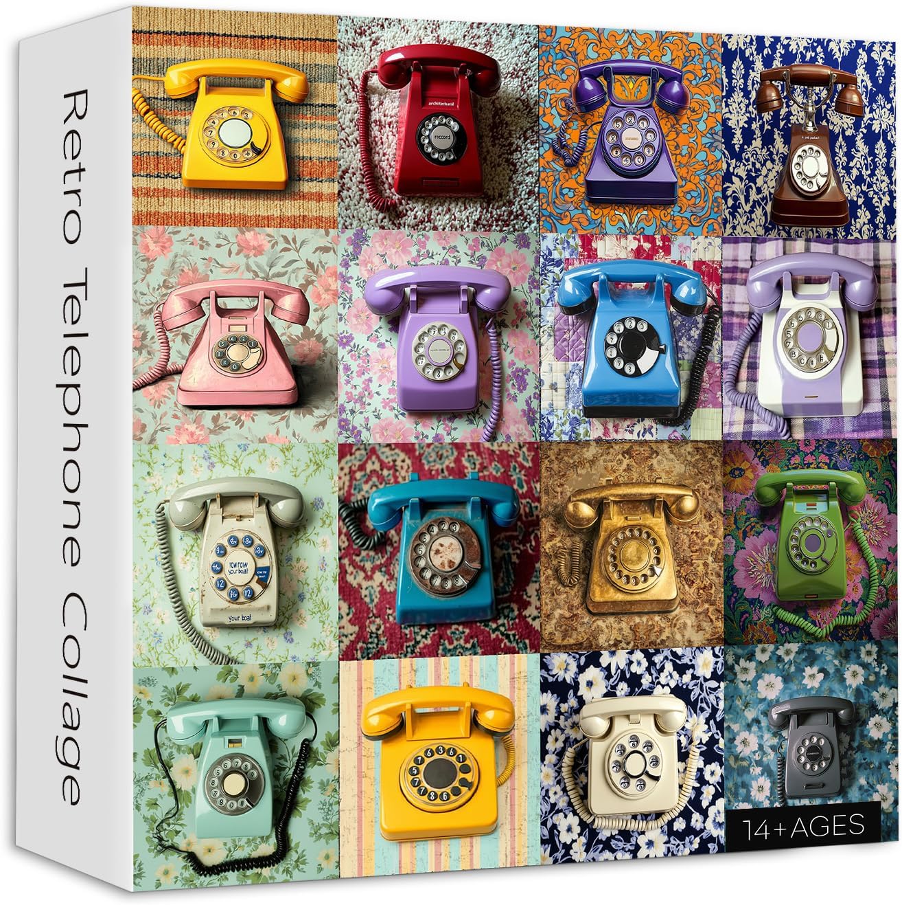 PICKFORU Retro Telephone Collage Jigsaw Puzzles 1000 Pieces, Colorful Wired Telephones Puzzles for Adults, Vintage Art Collection Jigsaw Puzzle