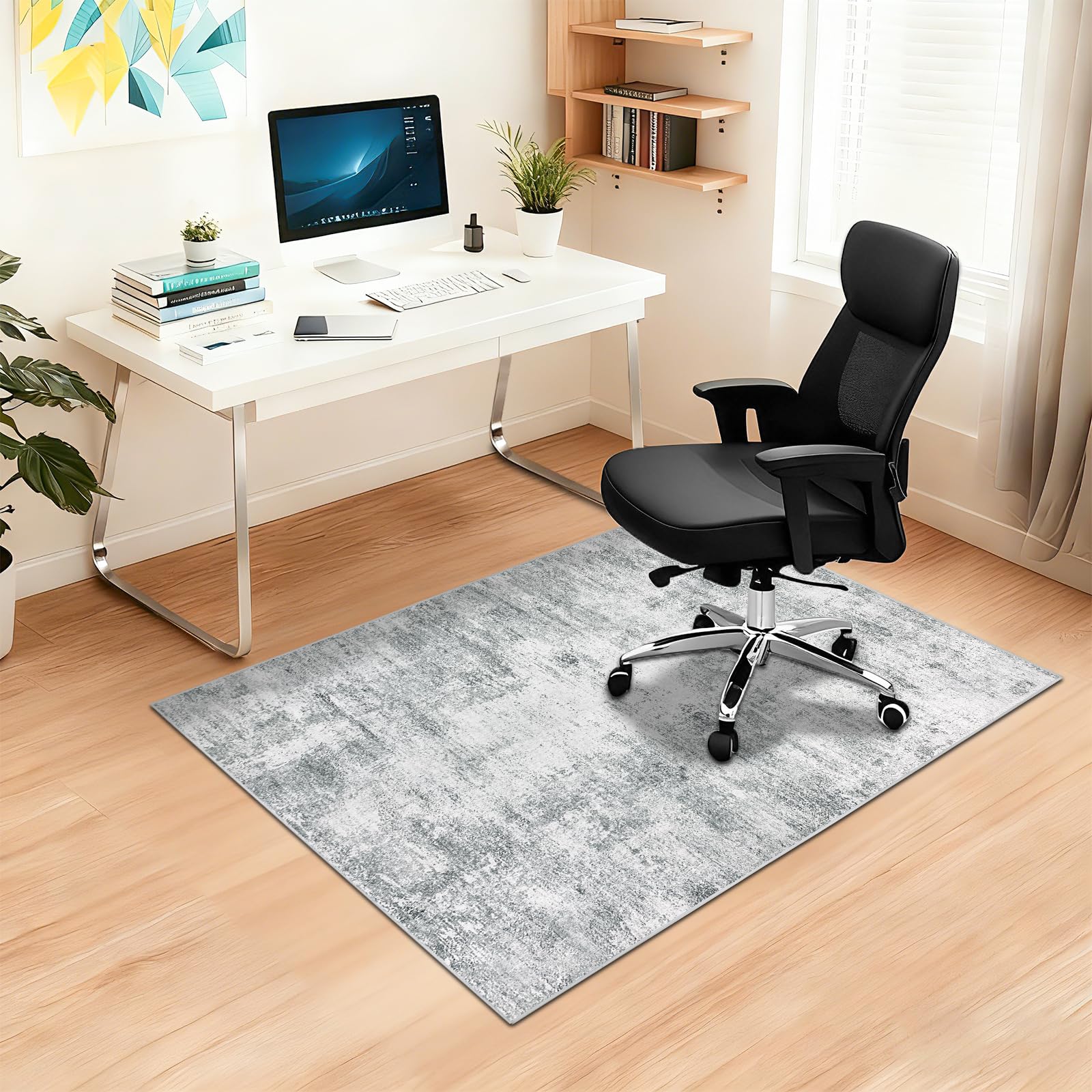 Capslpad rutschfeste Stuhlmatten für Hartholzboden 90x120cm Grau Abstrakt Bodenschutzmatte Schreibtischstuhl Unterlage Schreibtisch Teppich für Hartböden Büro Bürostuhl